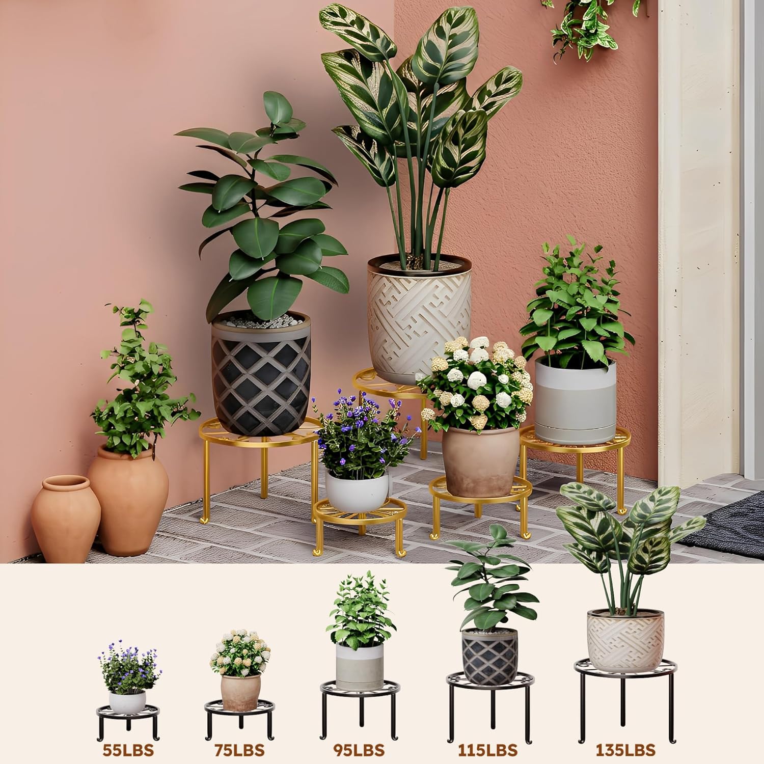 5 Pack Metal Plant Stand Home Flower Stand Shelf for Multiple Display 