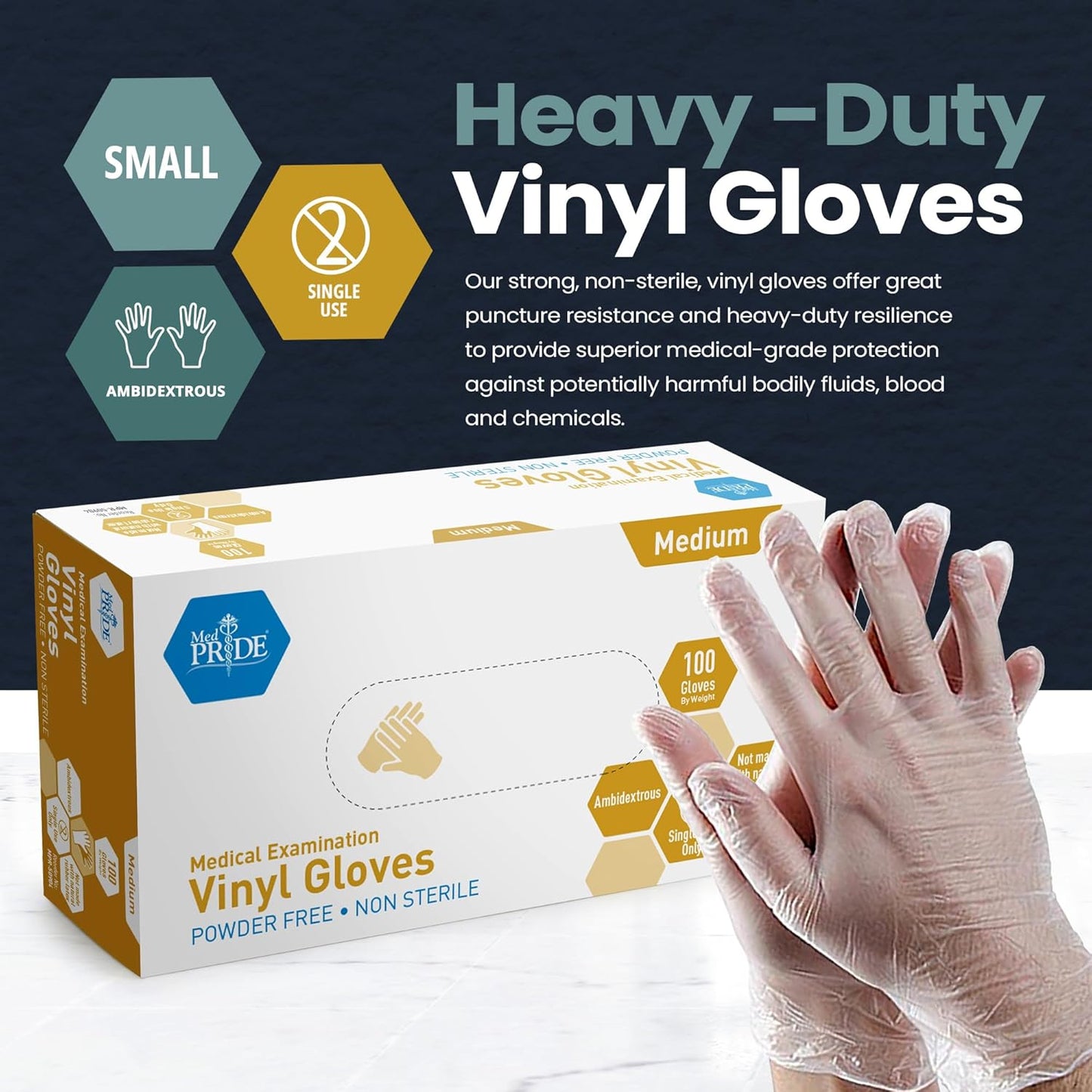 MED PRIDE Disposable Medical Grade Vinyl Exam Gloves, Latex & Powder F