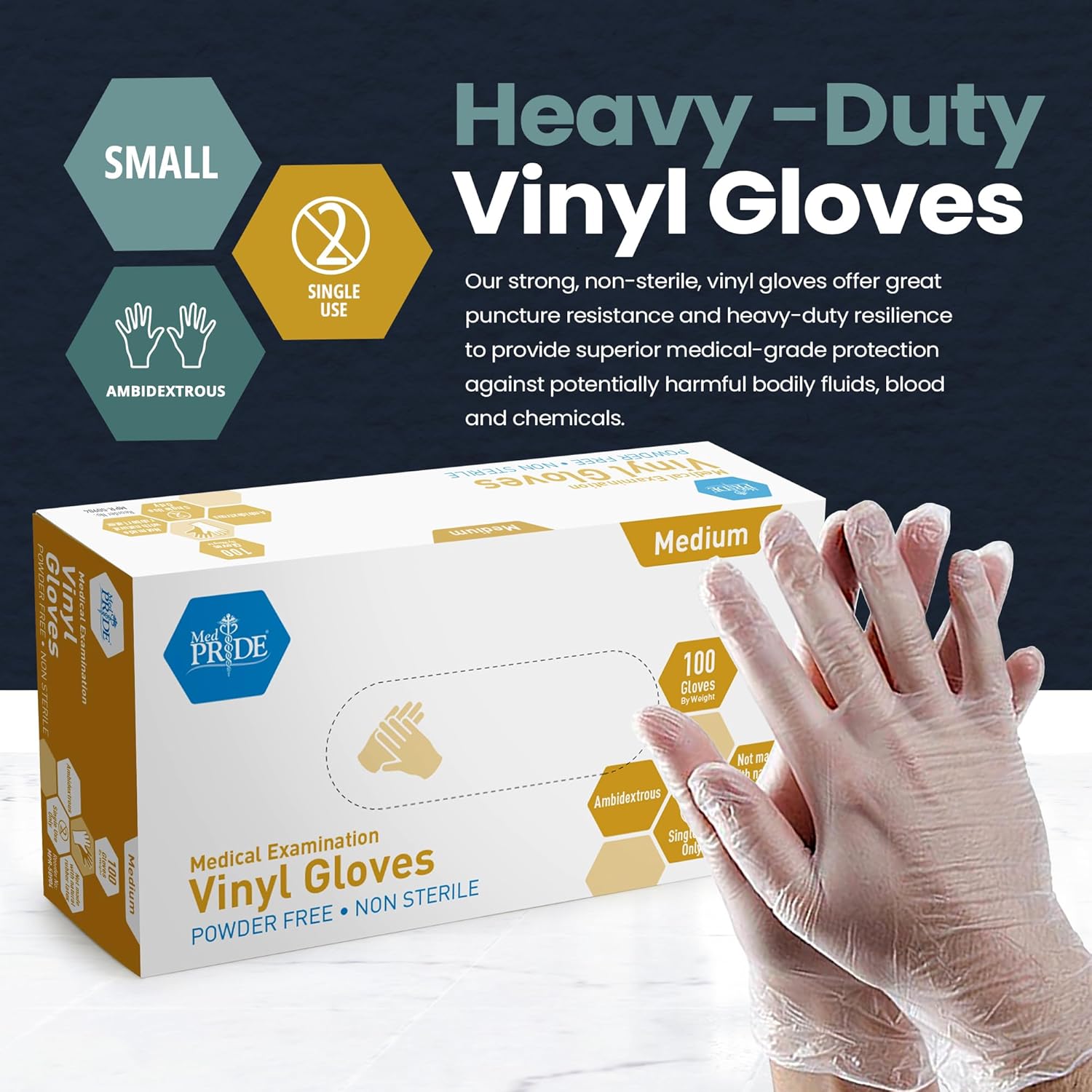 MED PRIDE Disposable Medical Grade Vinyl Exam Gloves, Latex & Powder F