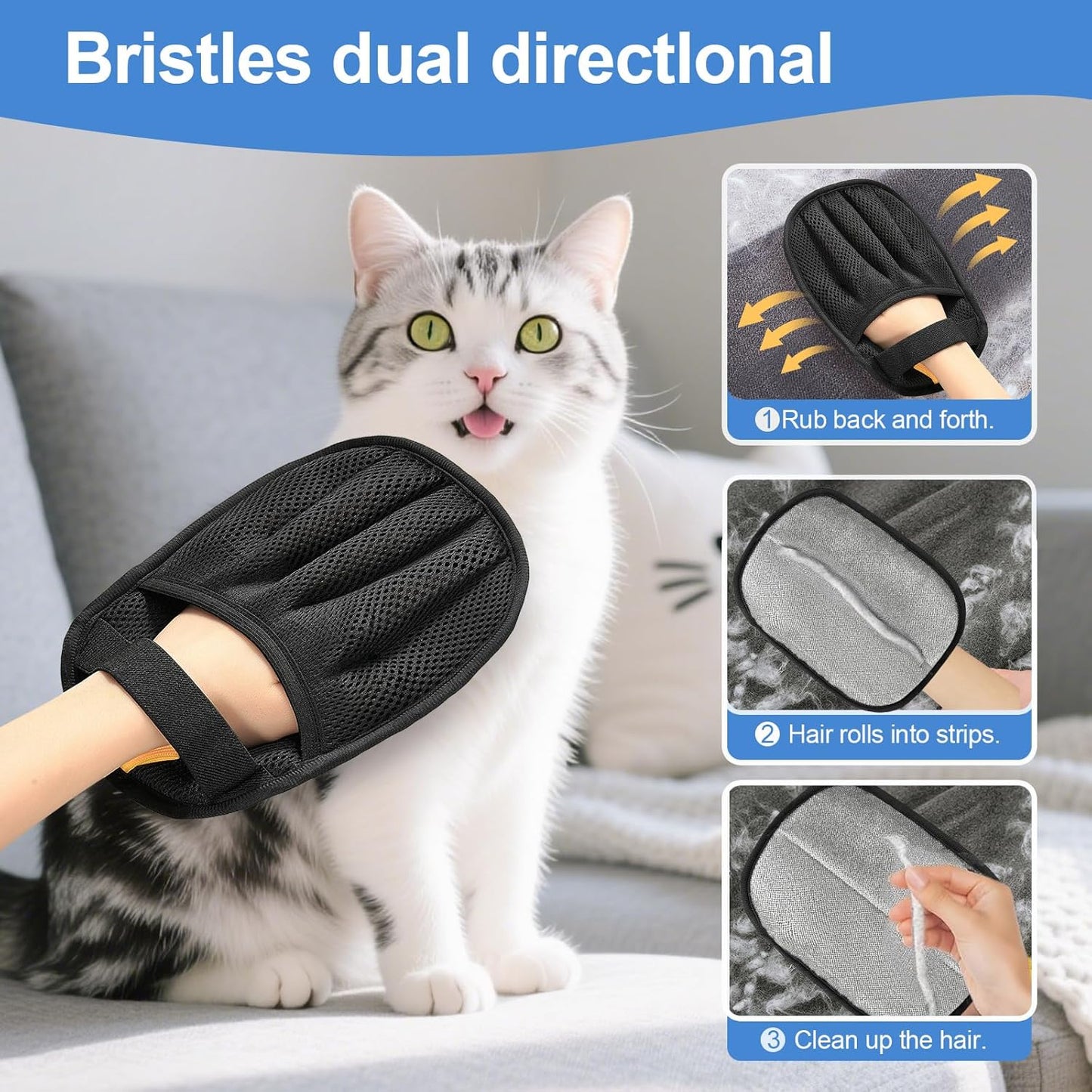 Pet Hair Removal Glove for Cats & Dogs, Upgraded Five-Finger Electrost