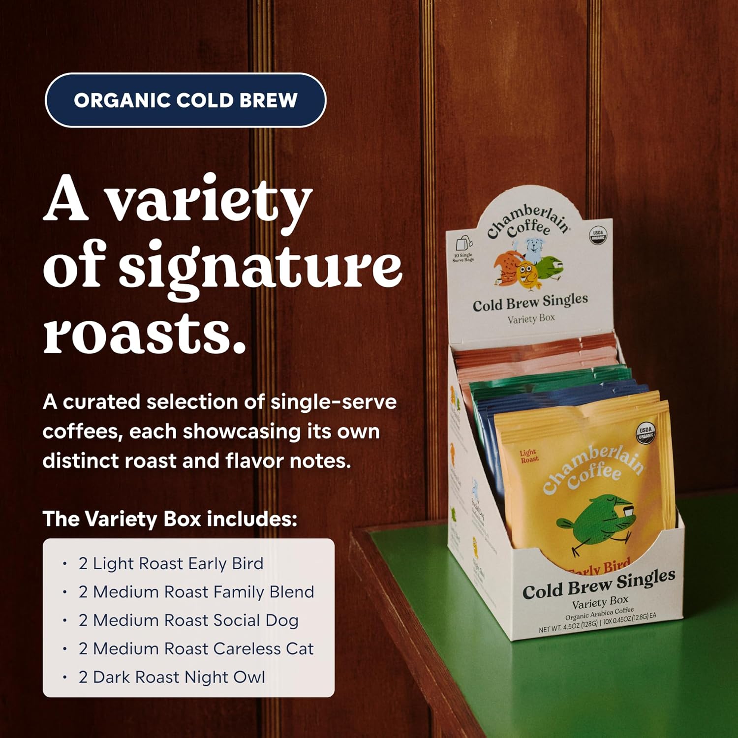 Chamberlain Coffee Organic Variety Cold Brew Singles Medium Roast – 10