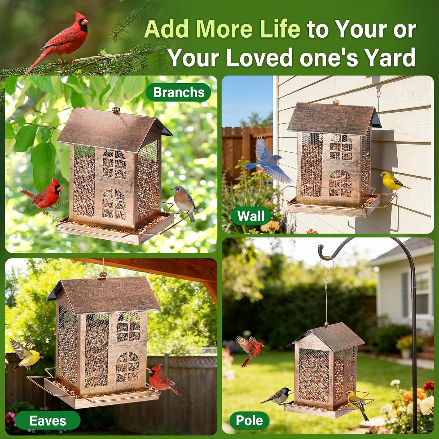 Bird Feeders for Outdoors, Heavy Duty Metal Bird Feeders for Outside H