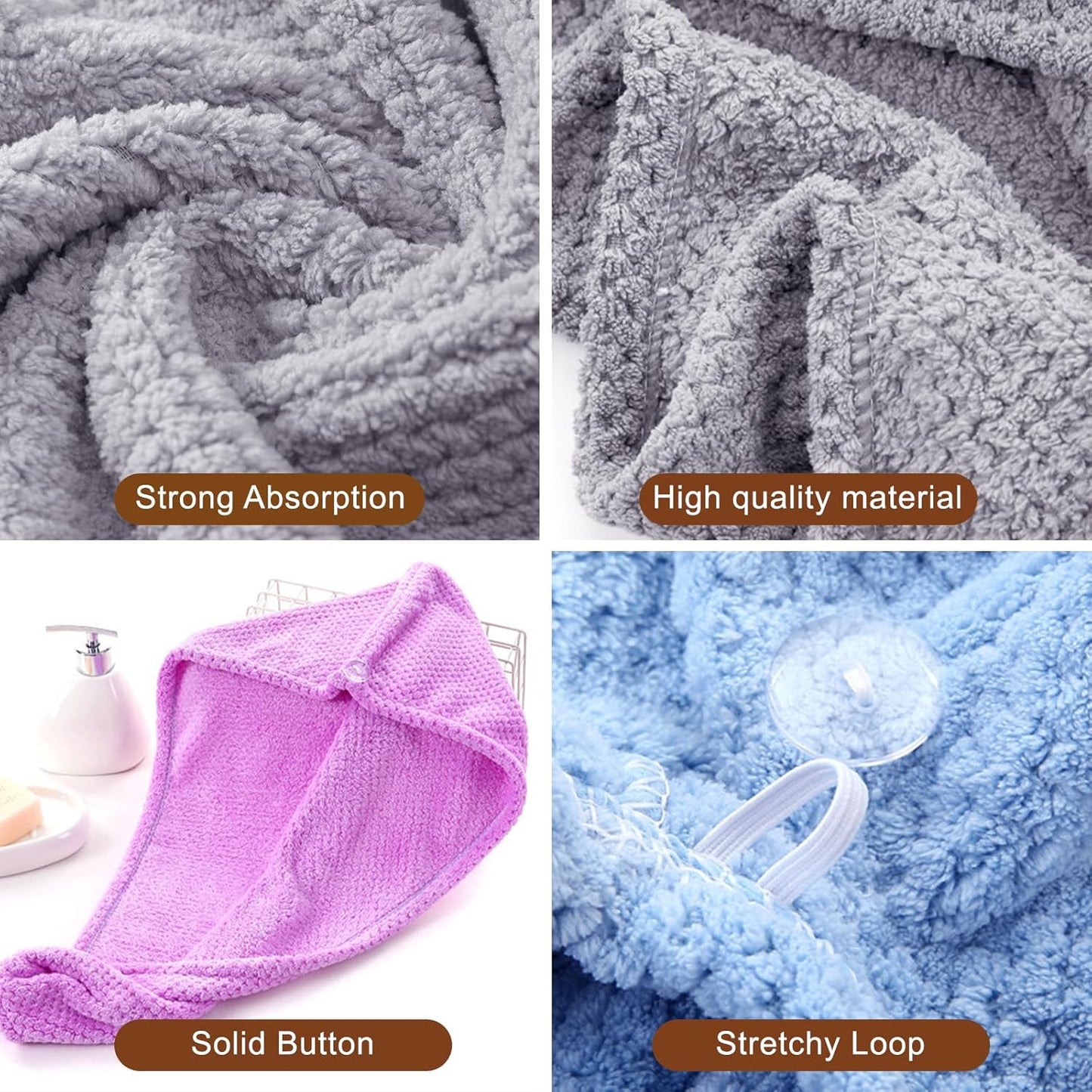 Soft Microfiber Hair Drying Towel Wrap, 5 Pack Elastic Hair Turbans for Fast Drying, Ideal for Women, Curly Wet Hair
