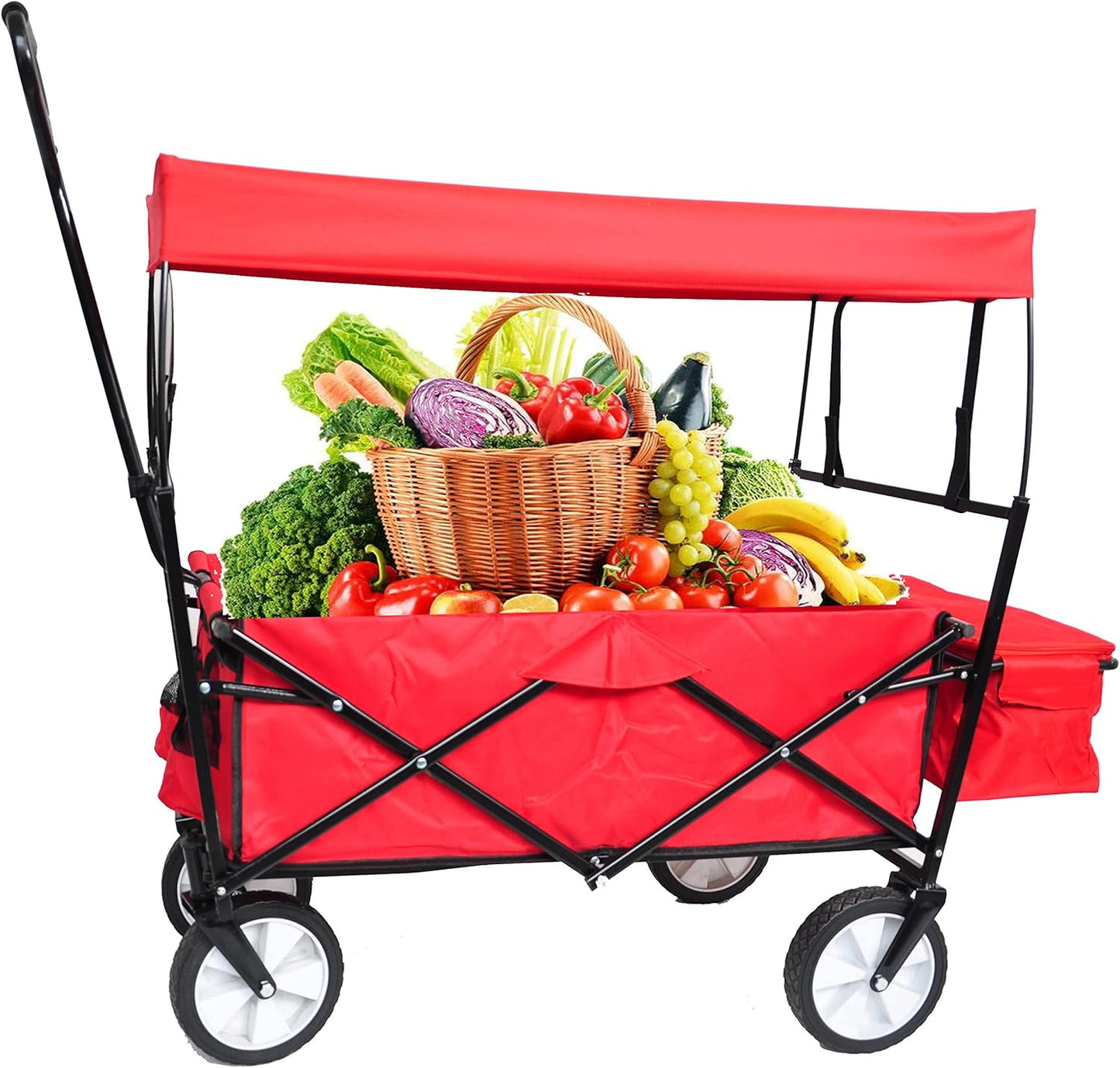 Garden Shopping Beach Cart Folding Wagon with Umbrella Accessories Pac