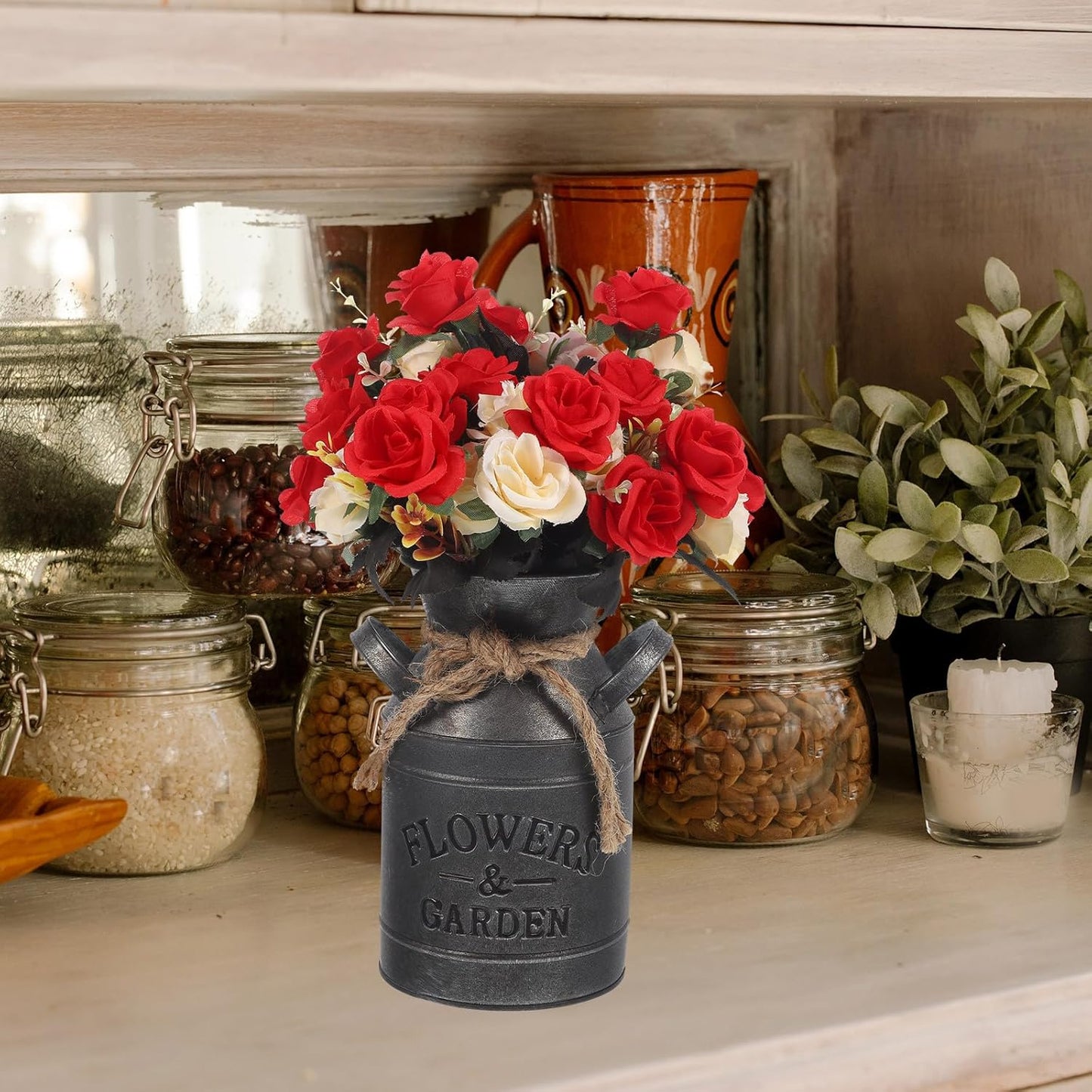 Vintage Milk Can Flower Vase 10x19x11.5cm Rustic Galvanized Iron Plant