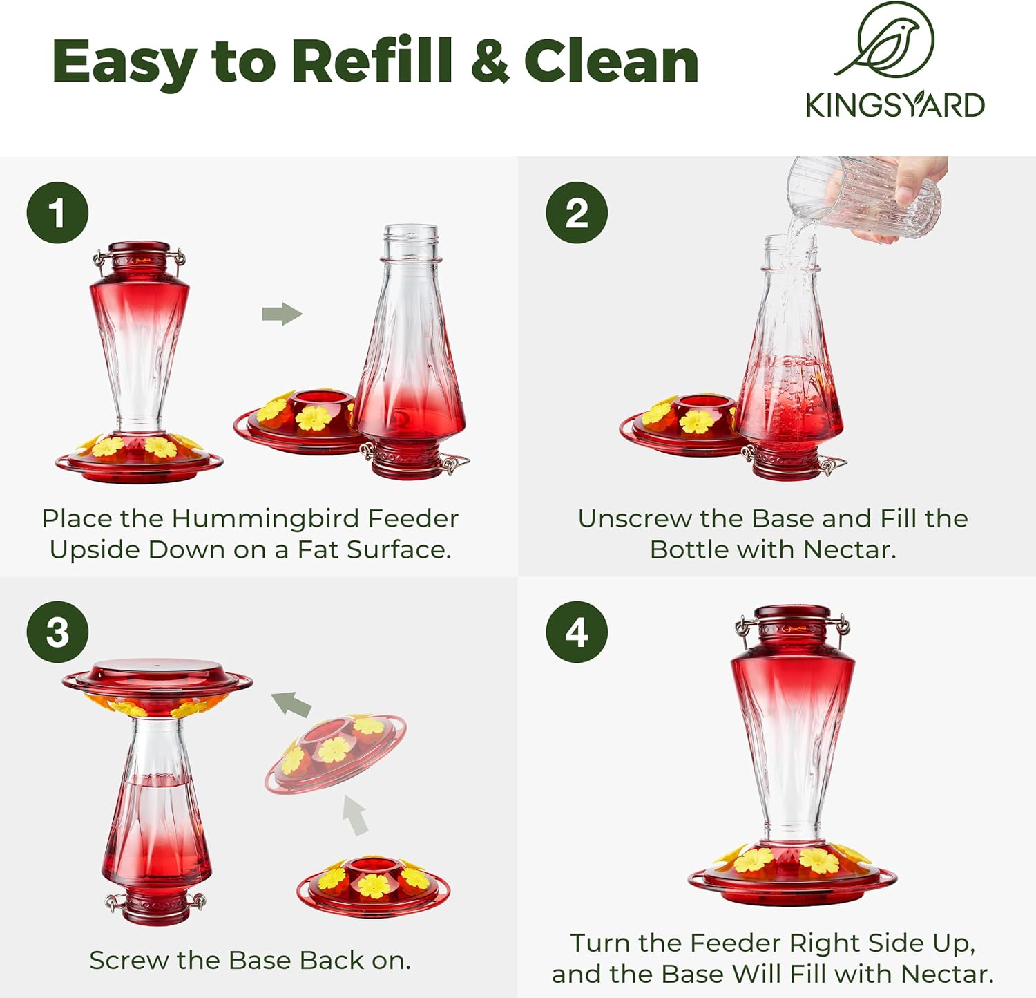 Kingsyard Glass Hummingbird Feeders for Outdoors Hanging Ant & Bee Pro