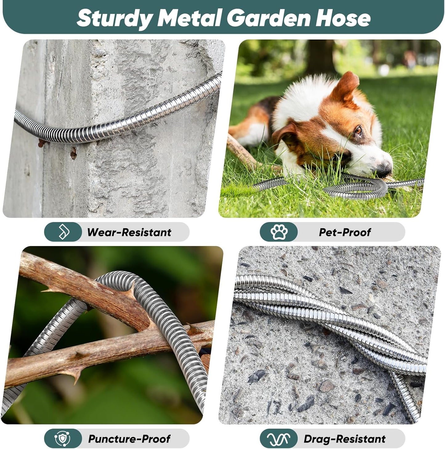 Garden Hose with 10-Function Nozzle, Leak-proof Metal Connector Hose, 
