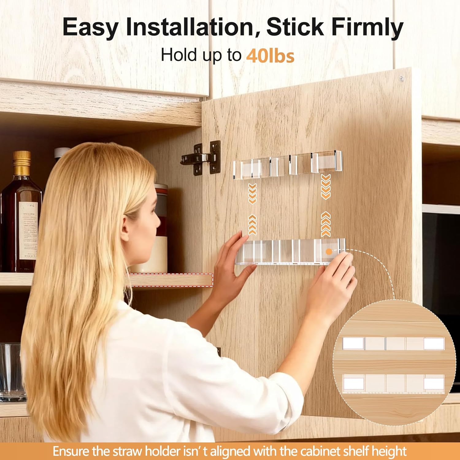 9.5” Large Acrylic Straw Holder for Cabinet Door, Reusable Adjustable 