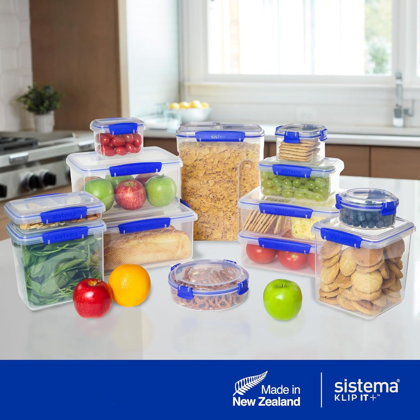Sistema KLIP IT Food Storage Container, 5 L, Airtight & Stackable, BPA-Free, Clear with Blue Clips