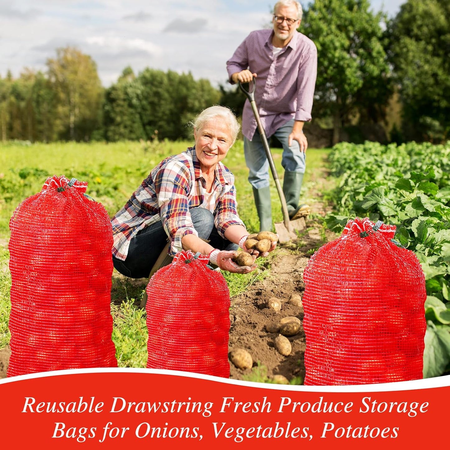 SATINIOR 60 Pcs Mesh Onion Bags Onion Vegetable Storage Bags 32'' x 20'', 24'' x 14', ' 18'' x 11'' Fresh Produce Storage Bags Garden Vegetable Fruit Produce Storage Supplies