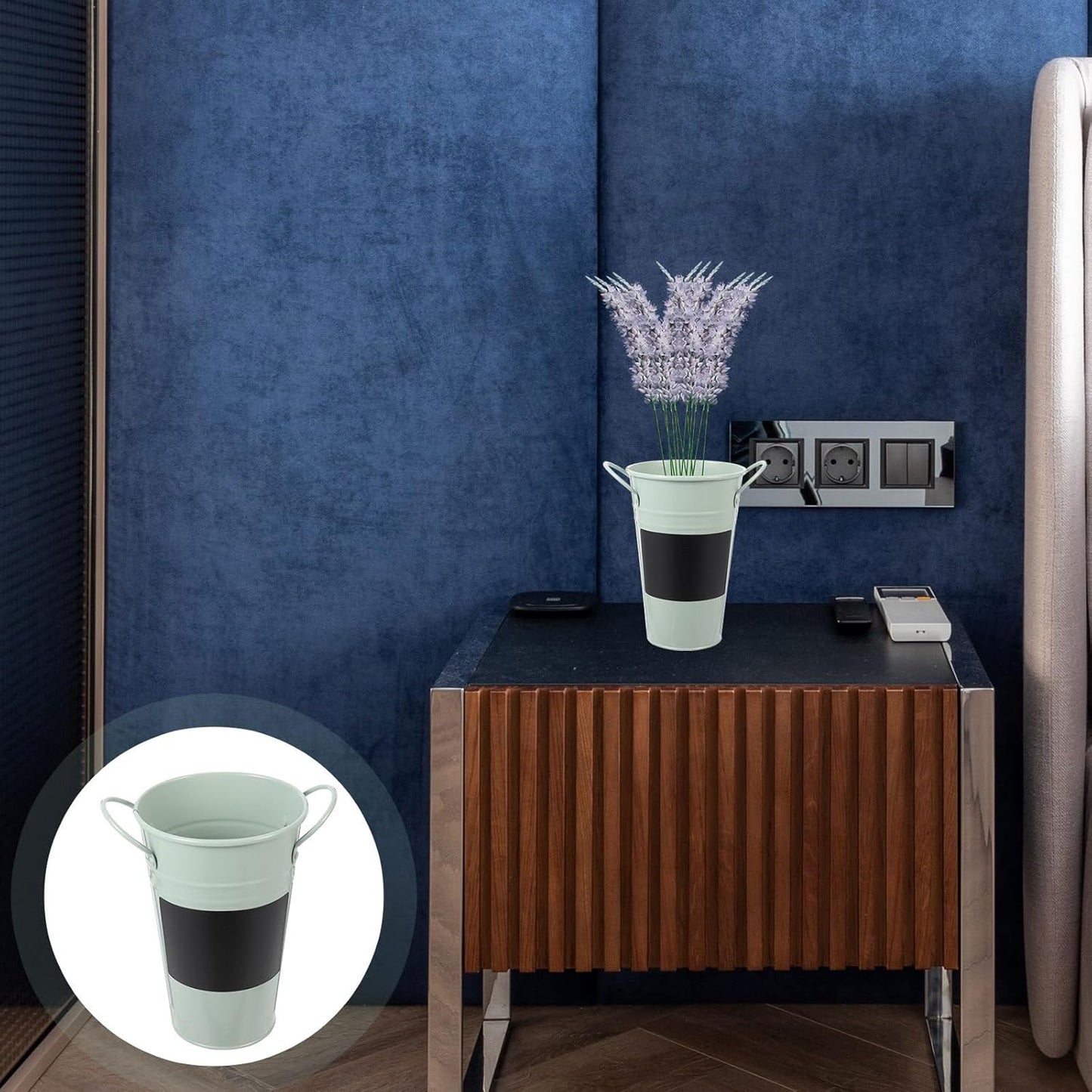 Milisten Iron Flower Pot with Small Chalkboard Light Blue Retro Garden