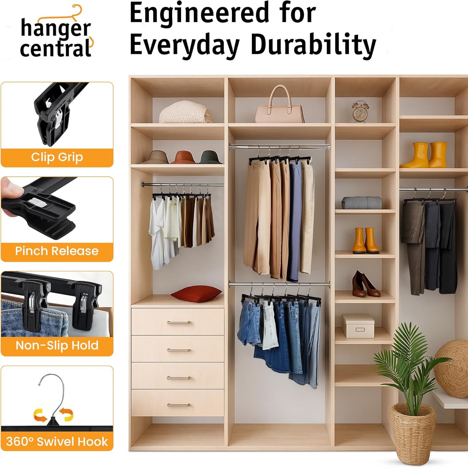Hanger Central 30 Pack Pants Hangers – 12 Inch Slim Plastic Clothes Ha