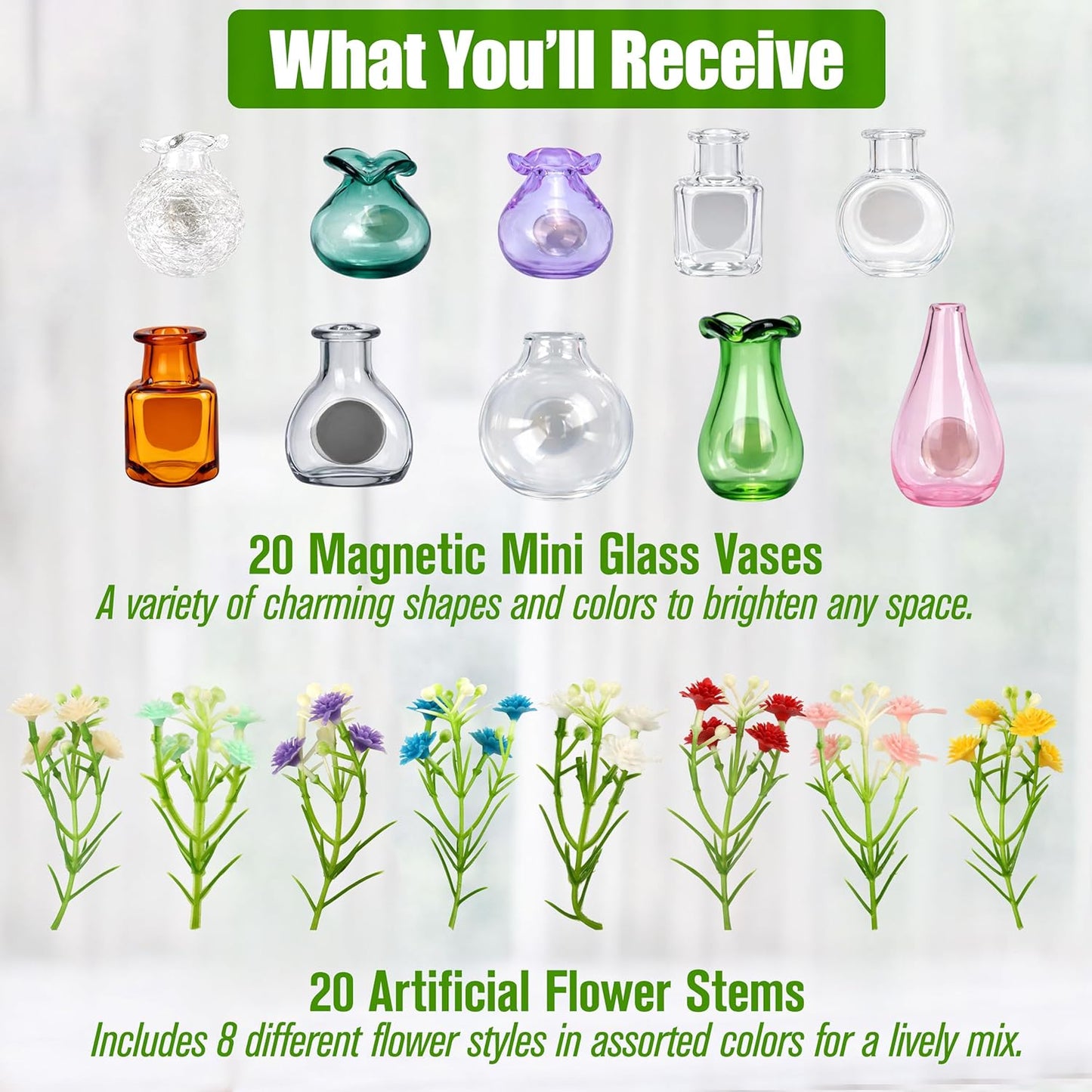 20pcs Mini Flower Pot Magnets for Fridge Glass Magnetic Vase for Refrigerator,Tiny Cute Bud Planters, Funny Aesthetic Plant Accessories for Locker, Office, Kitchen Decoration, Small Design Gift Idea