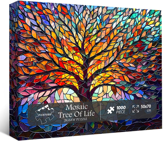 PICKFORU Stained Glass Puzzle Tree of Life Puzzles for Adults 1000 Pie