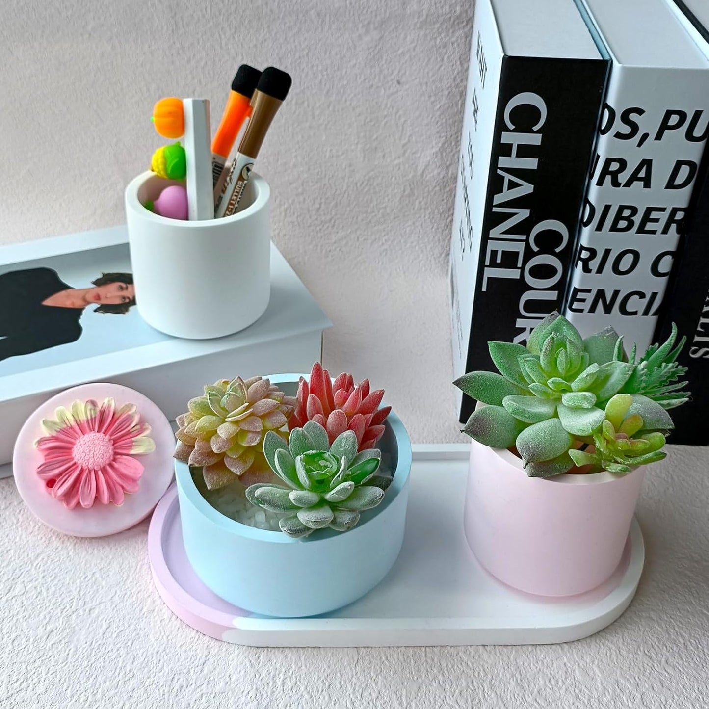 Large Jar Silicone Molds for Epoxy Resin - 2 Pcs Candle Jar Resin Molds with 1 Daisy Candle Mold, Cute Planter Pot Concrete Molds for DIY Jewelry Storage Box, Pen Holder,Mother's Day Gift
