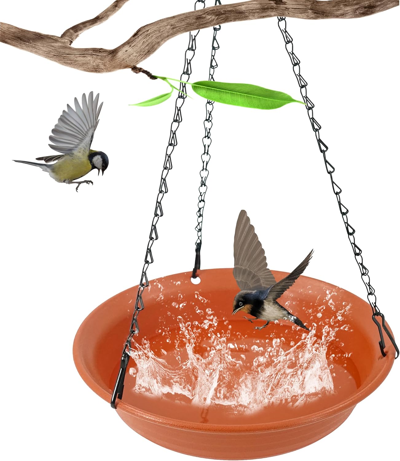 Hanging Bird Bath for Outside, Hanging Bird Water Feeder for Outdoor, Birdbath Bowl, Birdbaths for Outdoors Balcony Window Backyard Garden, Small Large Wild Birdfeeder Tray (12", Terracotta)
