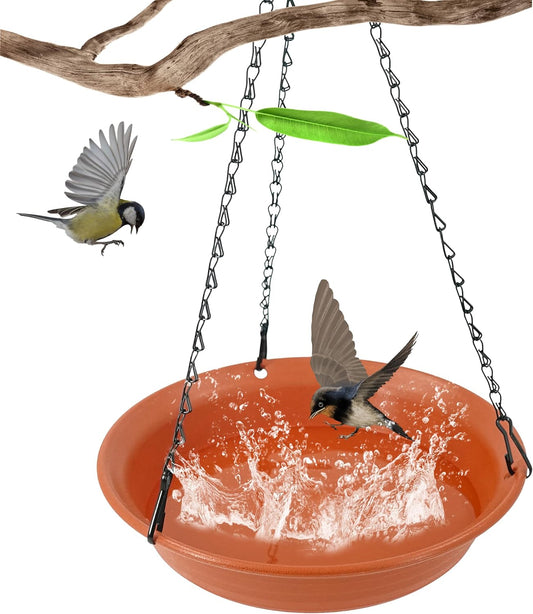 Hanging Bird Bath for Outside, Hanging Bird Water Feeder for Outdoor, Birdbath Bowl, Birdbaths for Outdoors Balcony Window Backyard Garden, Small Large Wild Birdfeeder Tray (12", Terracotta)