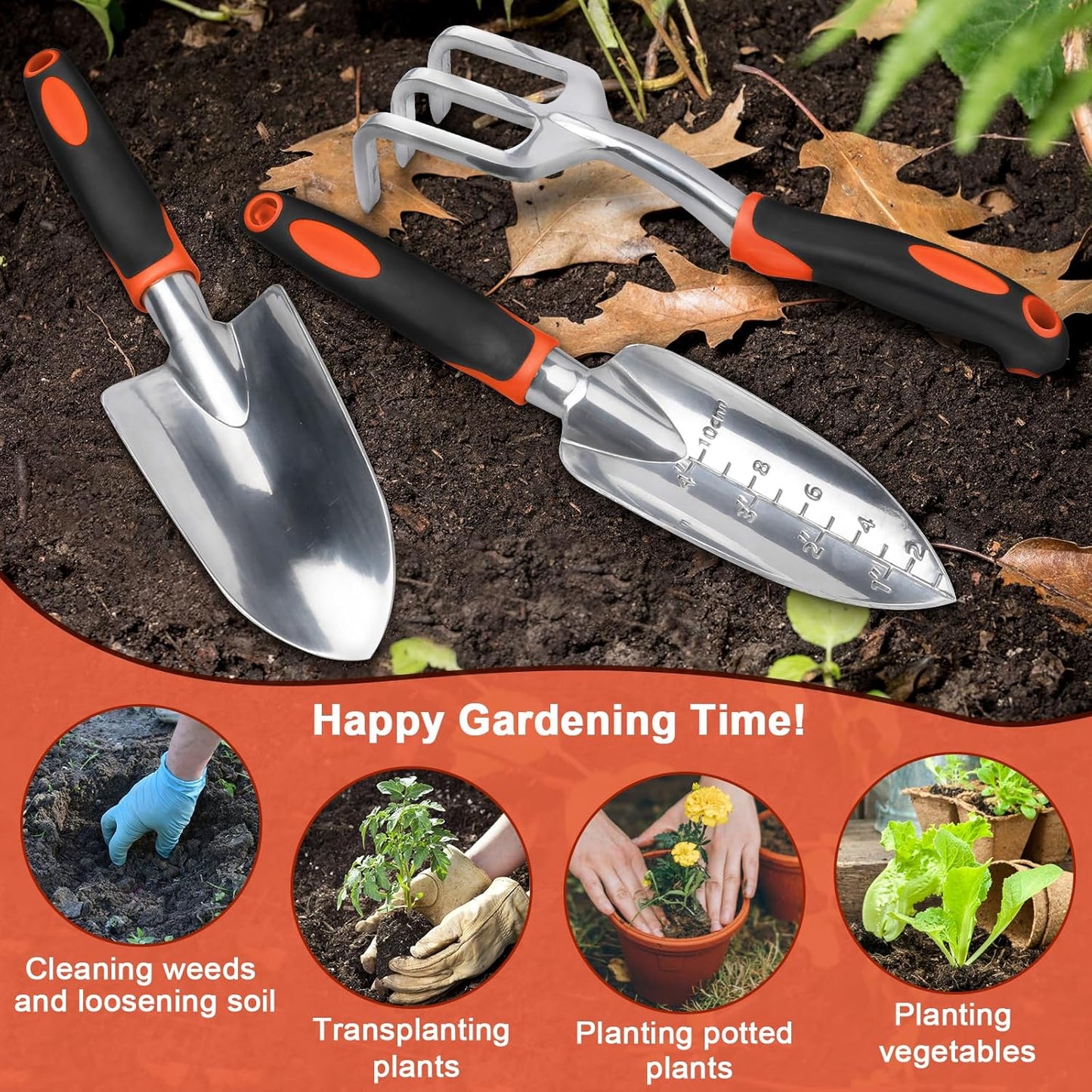 Garden Tools Set, 3 Pack Heavy Duty Gardening Tools Set Include Garden