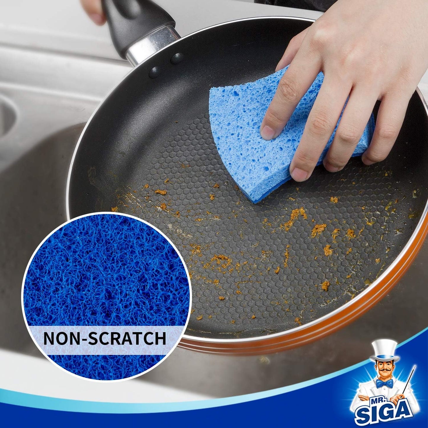 MR.SIGA Non-Scratch Cellulose Scrub Sponge, Dual-Sided Dishwashing Spo