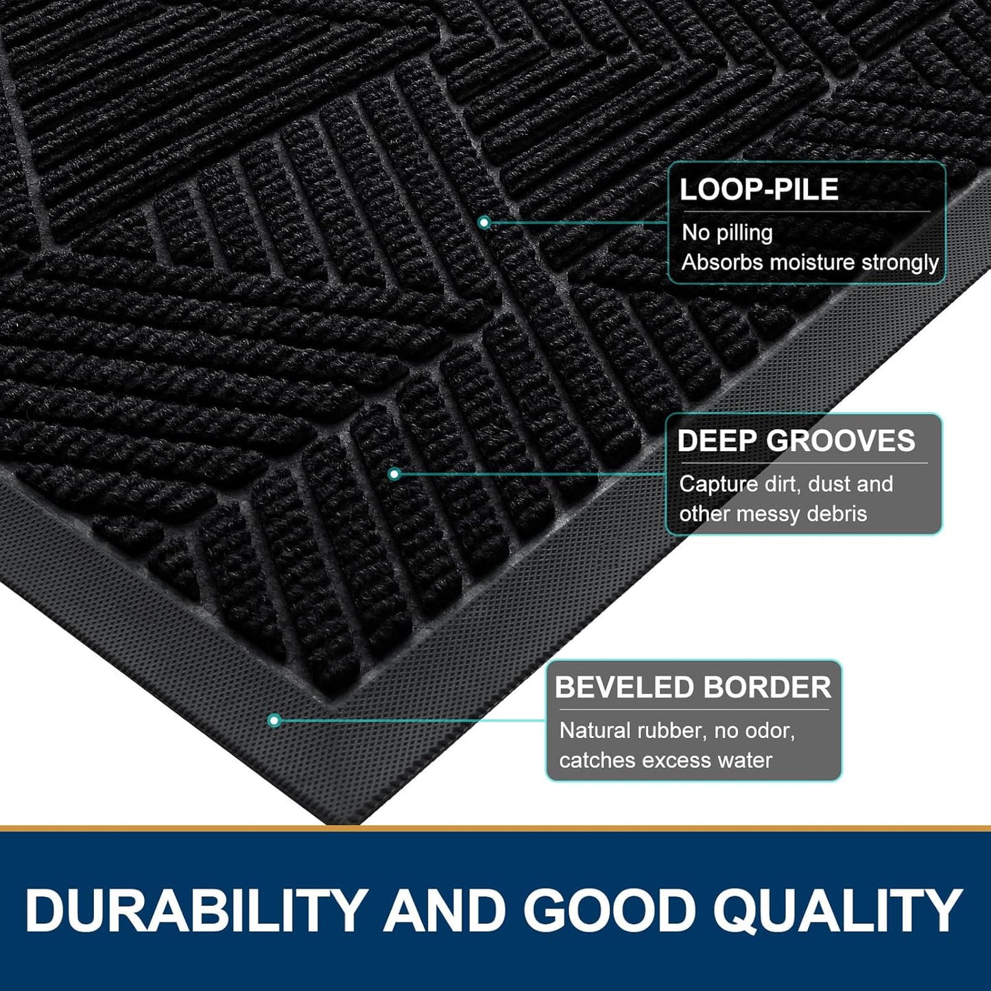 Smiry Front Door Mat Outside Entrance, Heavy Duty Sturdy Natural Rubbe