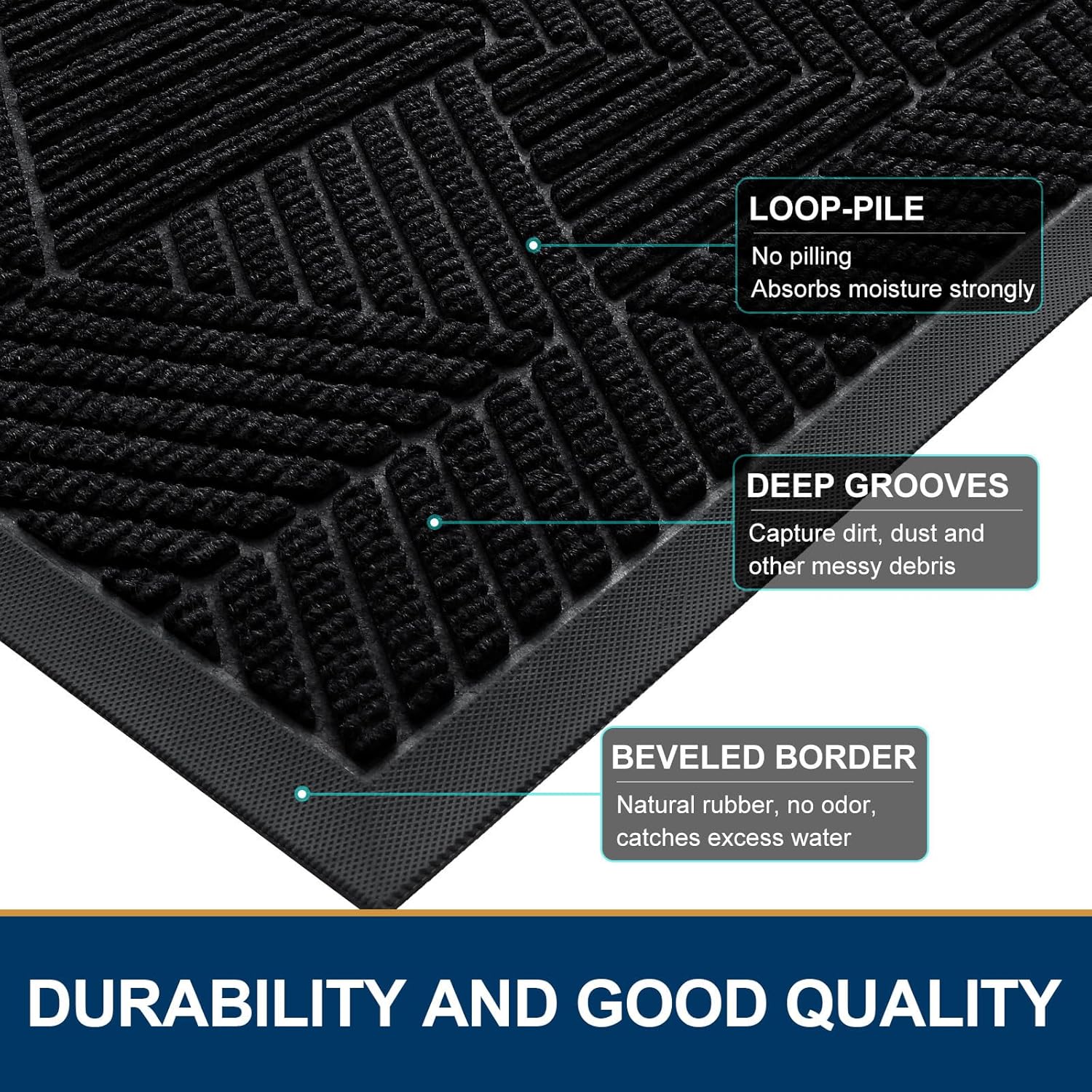 Smiry Front Door Mat Outside Entrance, Heavy Duty Sturdy Natural Rubbe