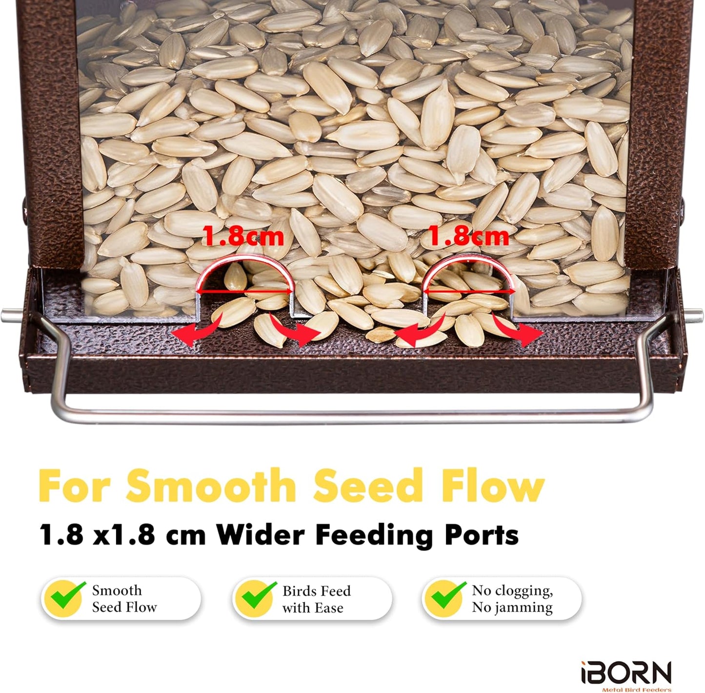 iBorn Bird Feeder for Outdoors, Wall Mounted Bird Feeder Weatherproof Metal Roof, Heavy Duty Metal Birdfeeder for Tree, Fence, Wall Screwed-in Mounting, All Detachable Easy Clean,1.3Lbs, Coffee