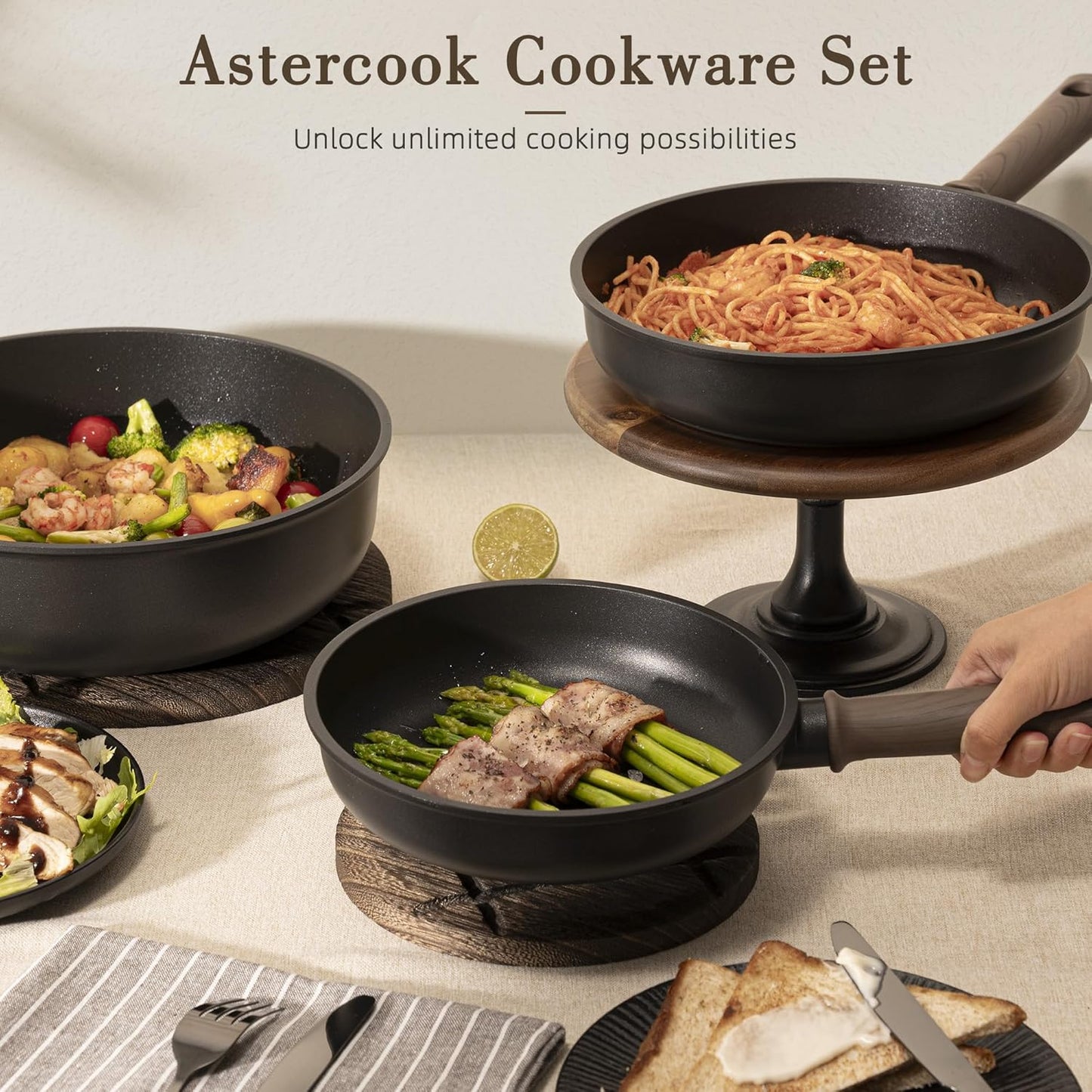 Astercook Non Stick Pots and Pans Set, Healthy Non-Toxic Titanium Indu
