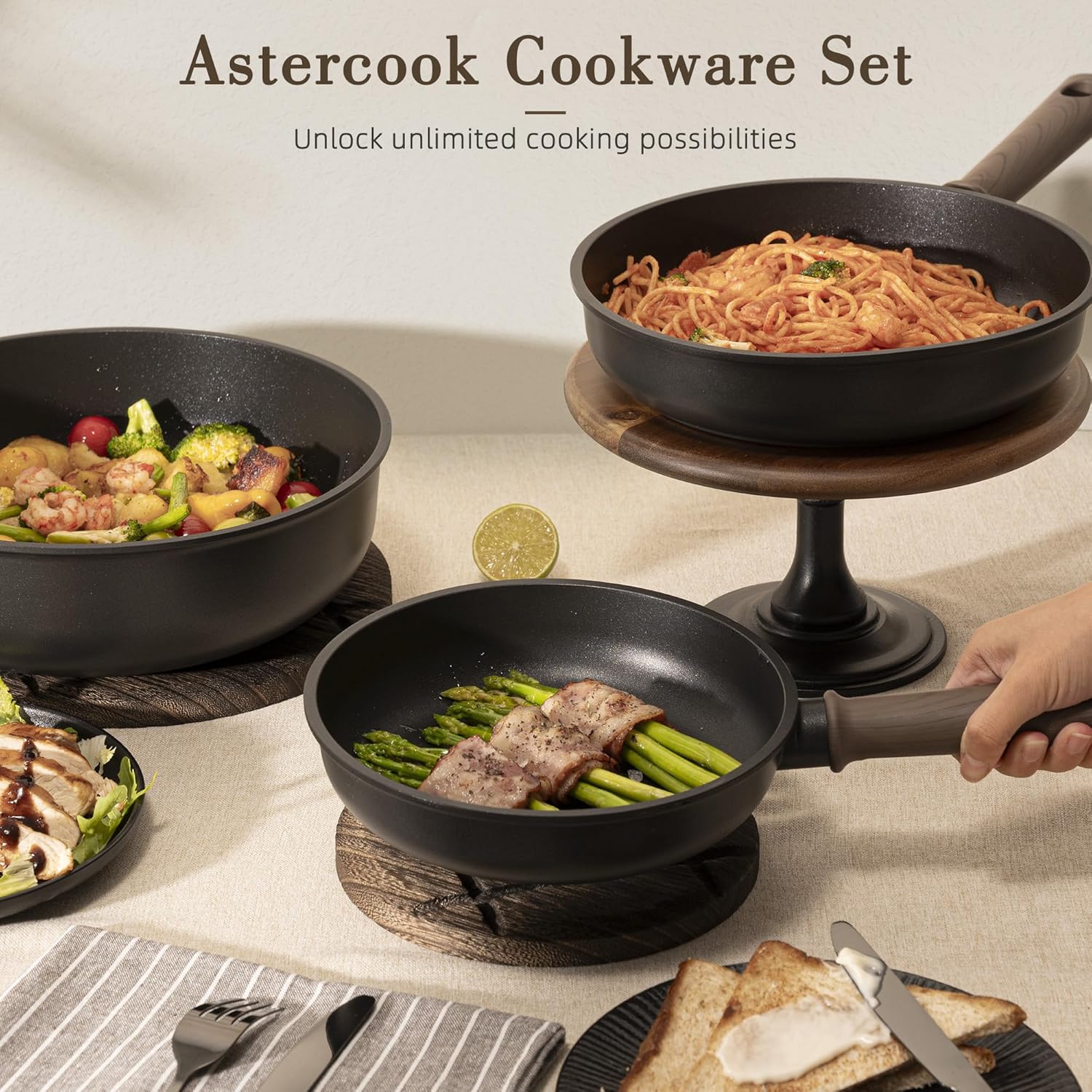 Astercook Non Stick Pots and Pans Set, Healthy Non-Toxic Titanium Indu