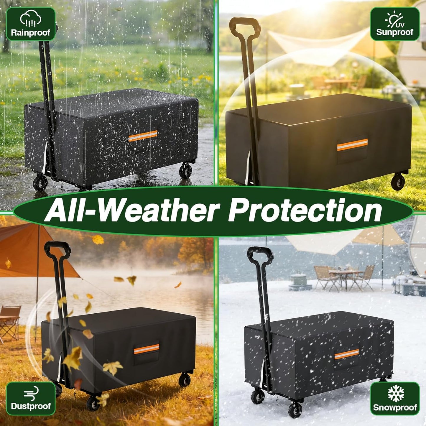 Outdoor Folding Wagon Cover, 38" L x 22" W x 20" H Heavy Duty 420D Waterproof Garden Cart Cover for Collapsible Wagon Carts with Portable Pocket Bottom Drawstring Reflective Strip