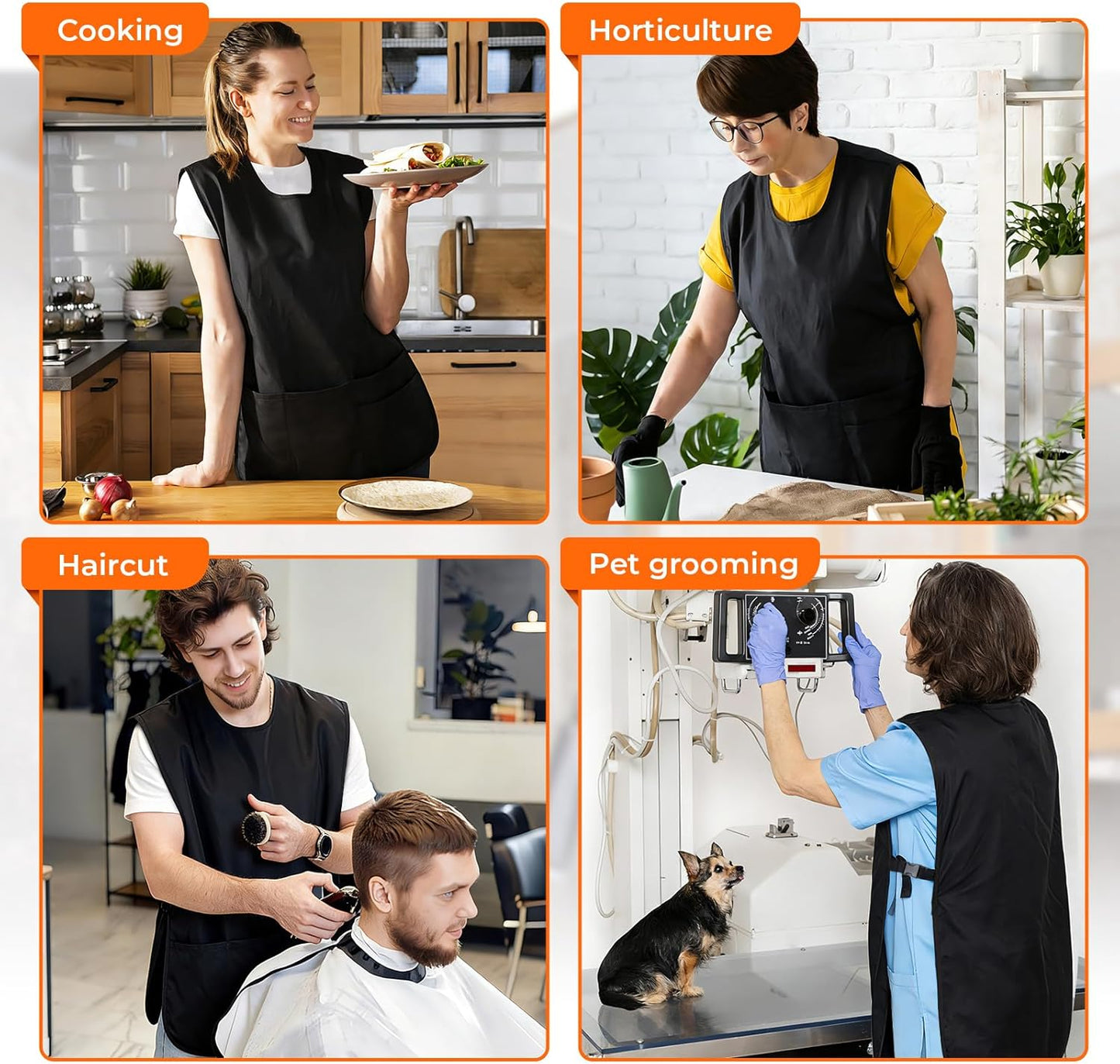 Cobbler Apron with Side Release Buckle for Women Men, Sleeveless Hairdresser Server Smock Jacket for Work Kitchen Garden Art, 4 Pockets Barber Aprons Vest Fast Drying Polyester for Cleaning Painting