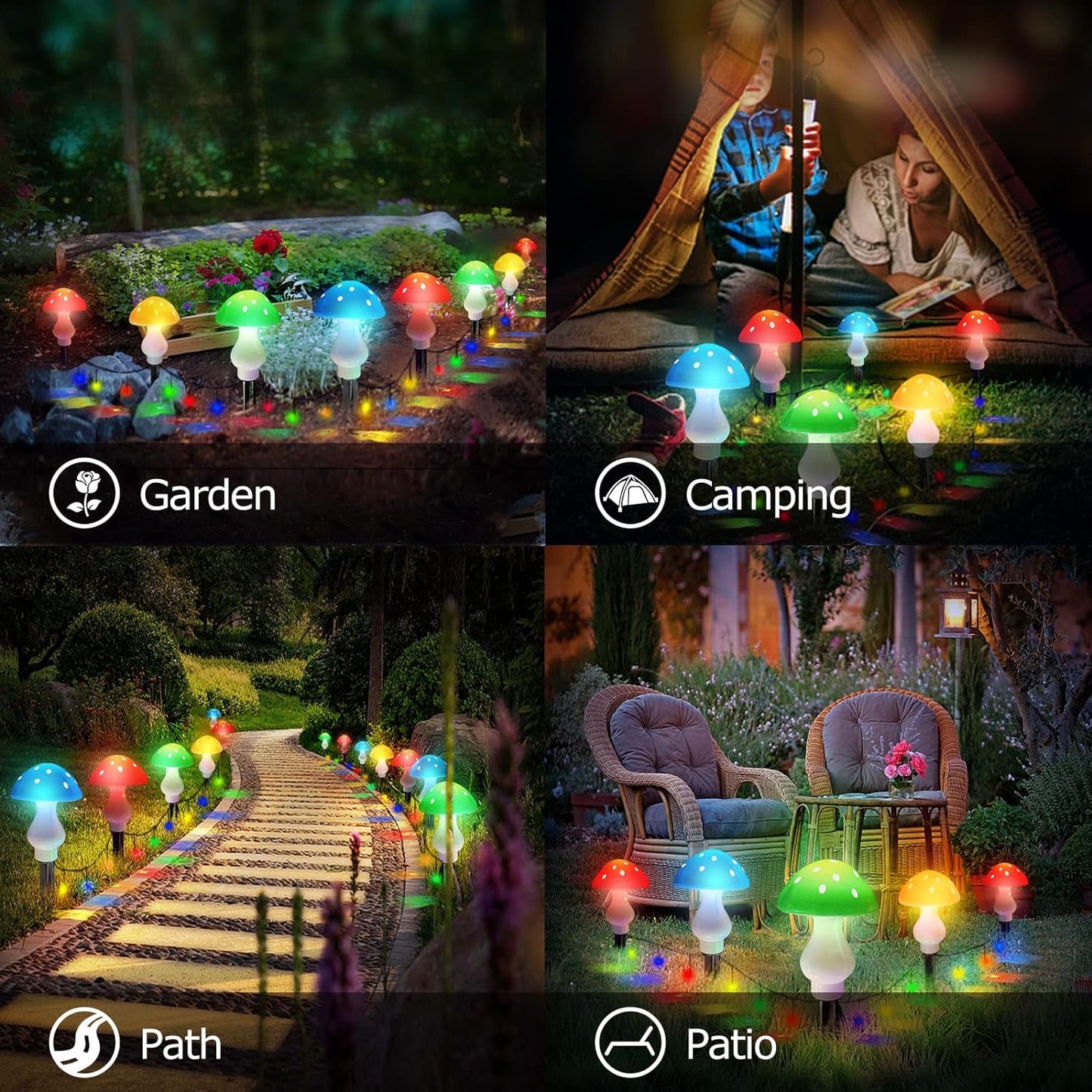 Upgraded Outdoor Solar Garden Lights, 8 Pack 50 LED Mushroom Outdoor 8