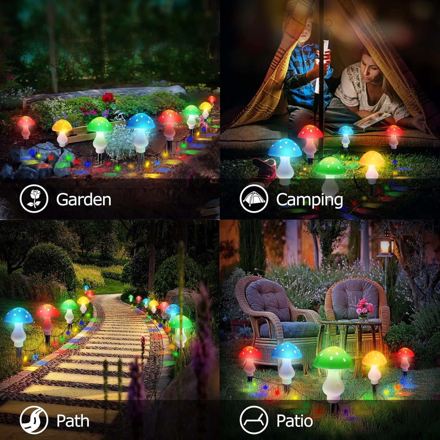 Upgraded Outdoor Solar Garden Lights, 8 Pack 50 LED Mushroom Outdoor 8
