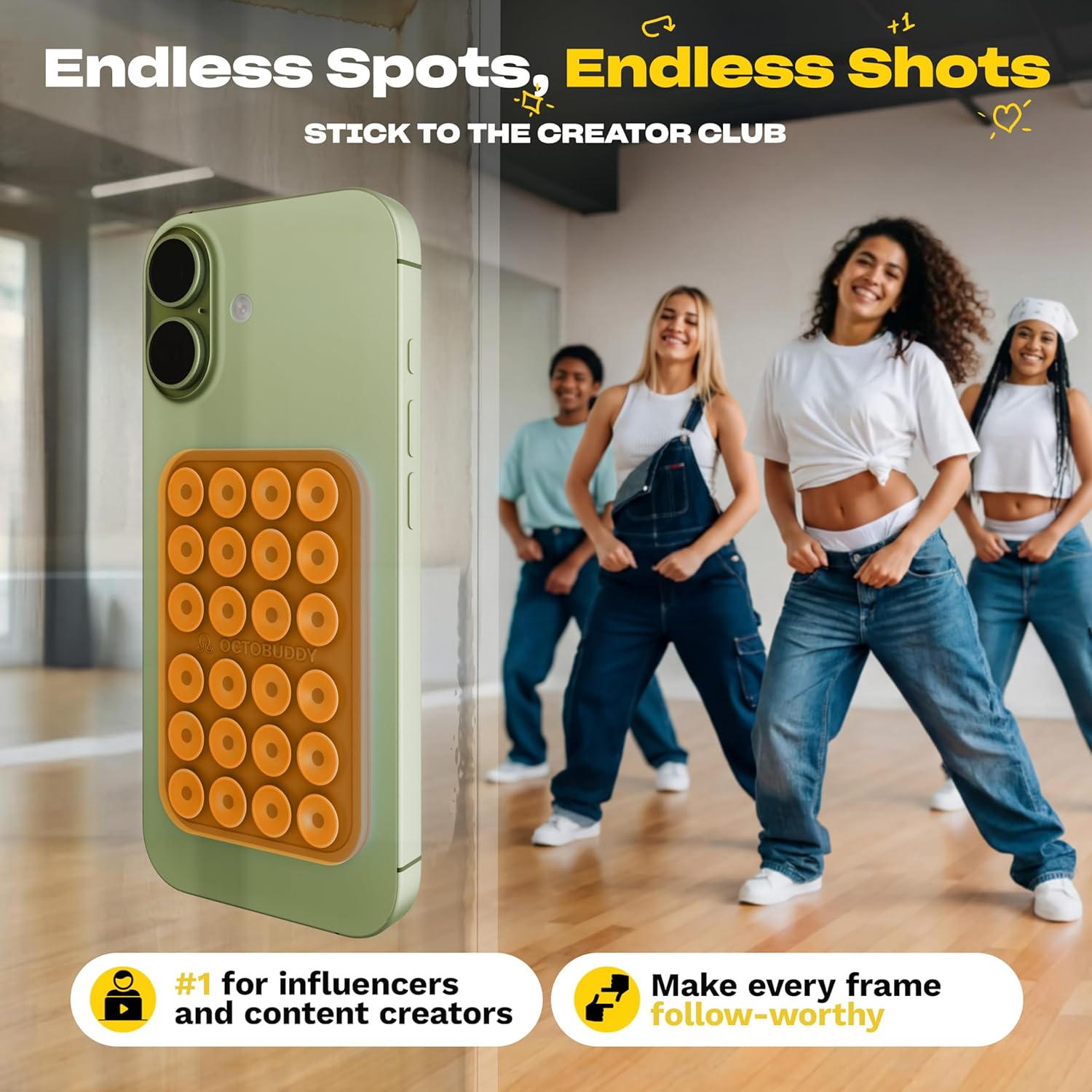 OCTOBUDDY Classic - Silicone Suction Phone Case Adhesive Mount - Hands