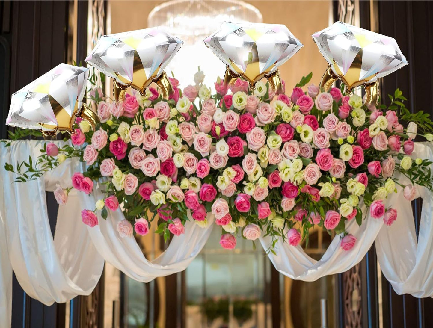 2Pcs Diamond Ring Aluminum Balloon,Wedding Bridal Shower Marriage Enga