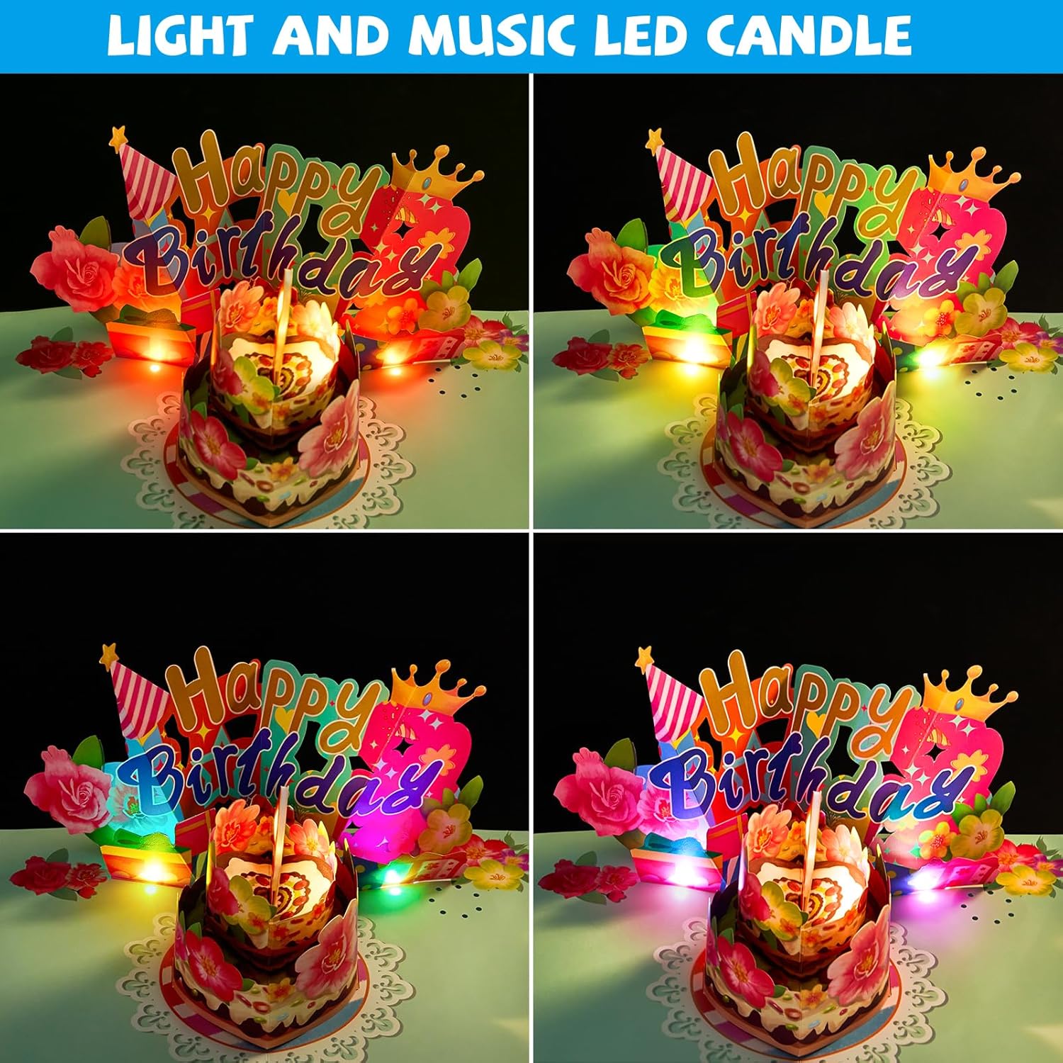Airpark Pop Up Birthday Cards for Women with Blow-Out Candle, Music & 