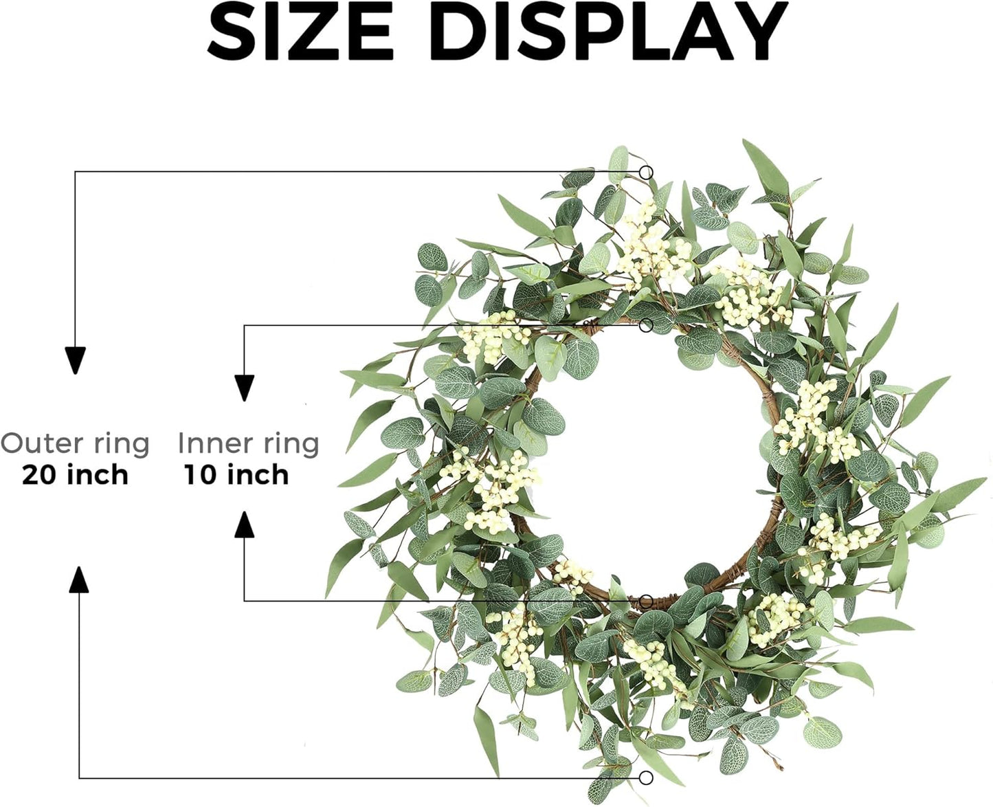Pinkpum 20'' Eucalyptus Wreath for Front Door, Porch, Window - Green D