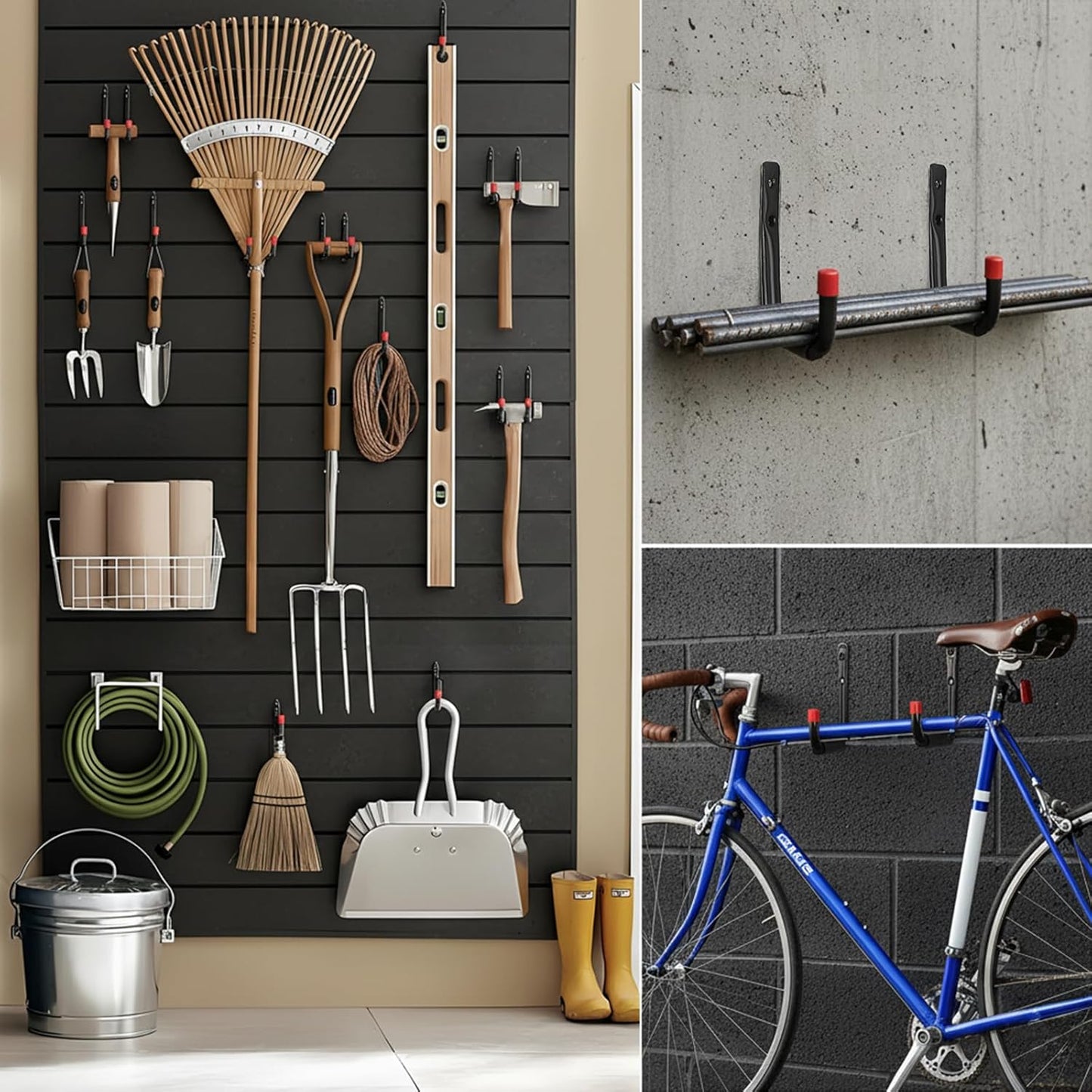 6 Pack Garage Hooks Heavy Duty with EVA Pads and Rubber End Caps, 8.07inch Steel Kayak Storage Hooks for Hanging Bikes, Ladders, Folding Chairs and Garden Tools