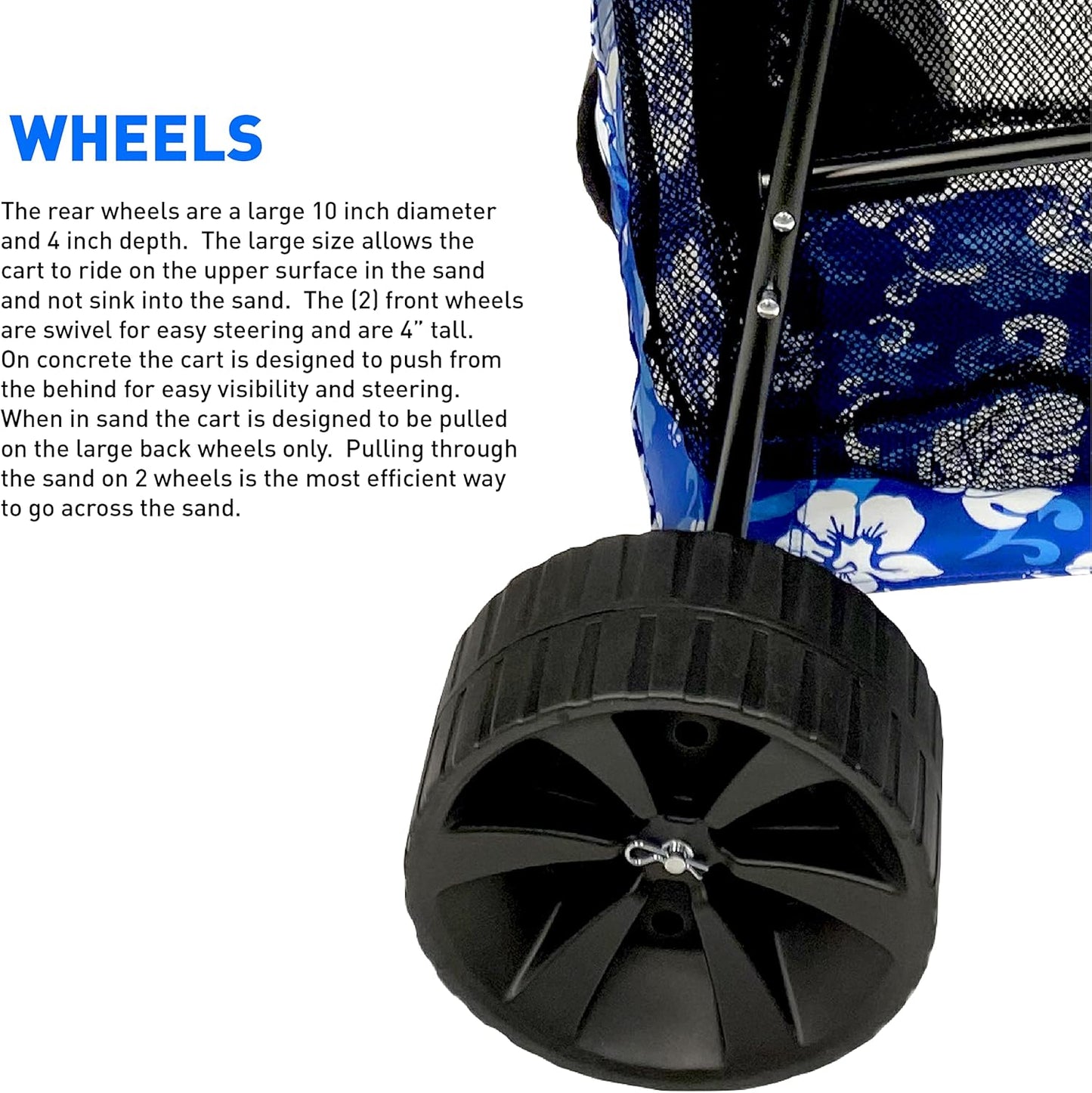 Beach Cart Deluxe Heavy Duty Folding Ocean Utility Large Sand Wheels Holds 4 Folding Chairs Umbrella Holder Removable Storage Bag – Premium Flower Pattern