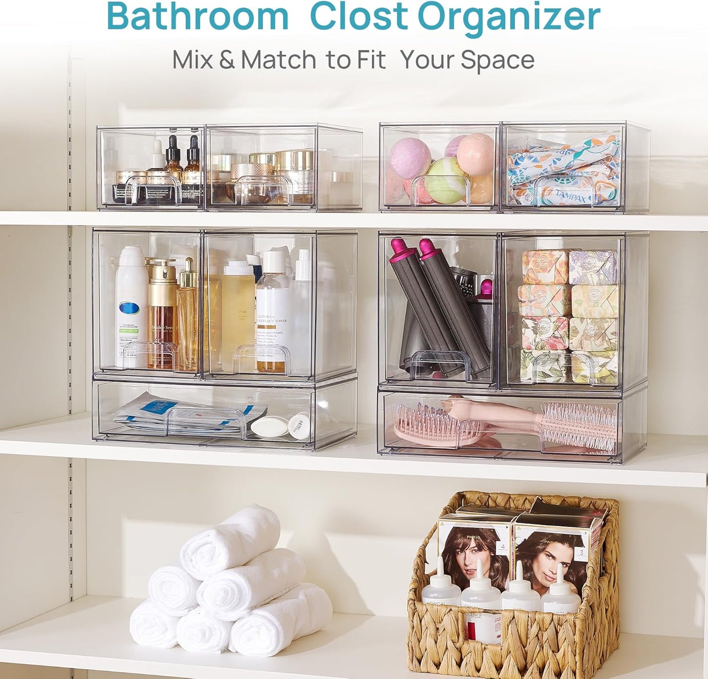 Vtopmart Stackable Storage Drawers Set of 5, Clear Plastic Organizer B