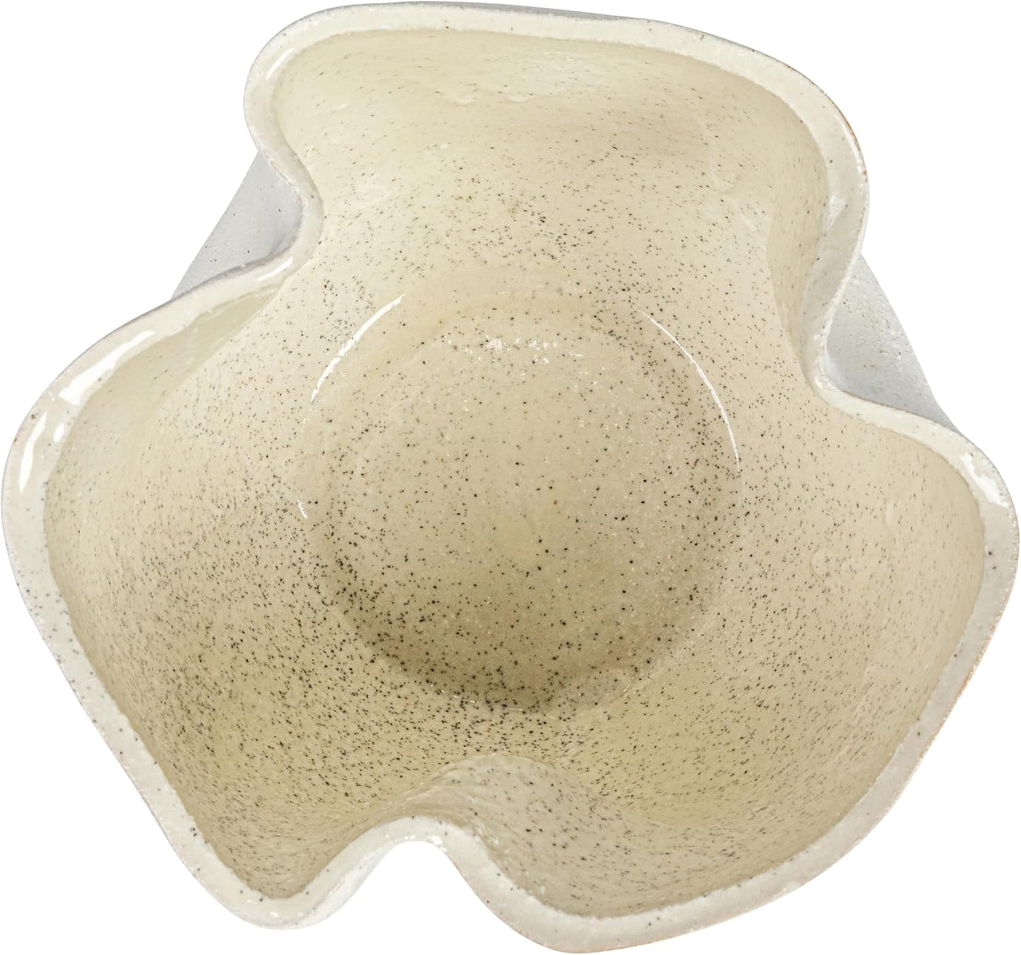 Bloomingville 7.25 Inches Stoneware Ruffled Planter with Sand Finish and Reactive Glaze, Holds 4 Inches Pot, White