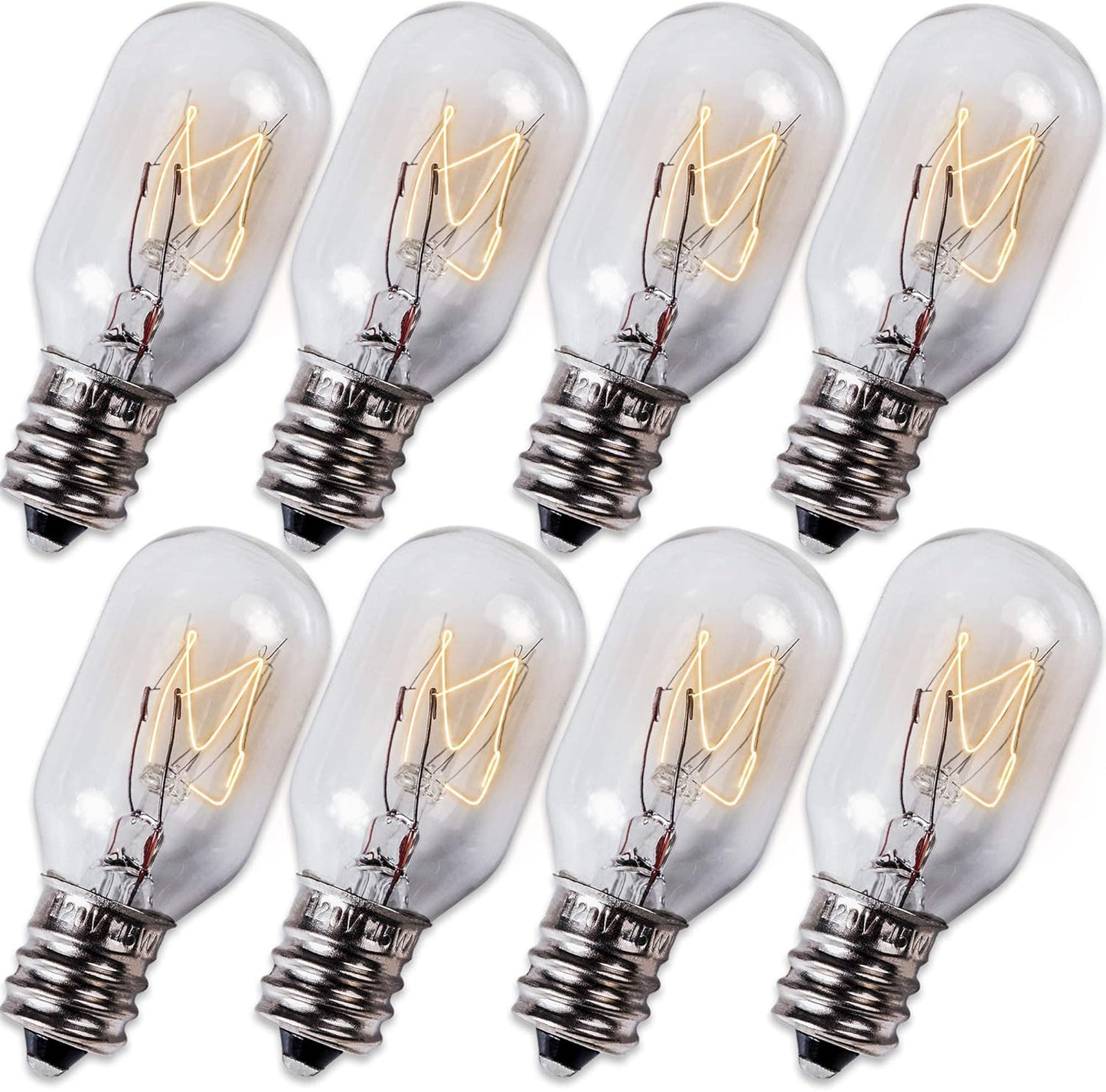 BlueStars E12 T20 Salt Lamp Bulb 120V 15W, 2700K Warm White, E12 Candelabra Base for Himalayan Salt Rock Lamps & Baskets, Scentsy Plug-in Wax Warmers, Night Lights - Pack of 8