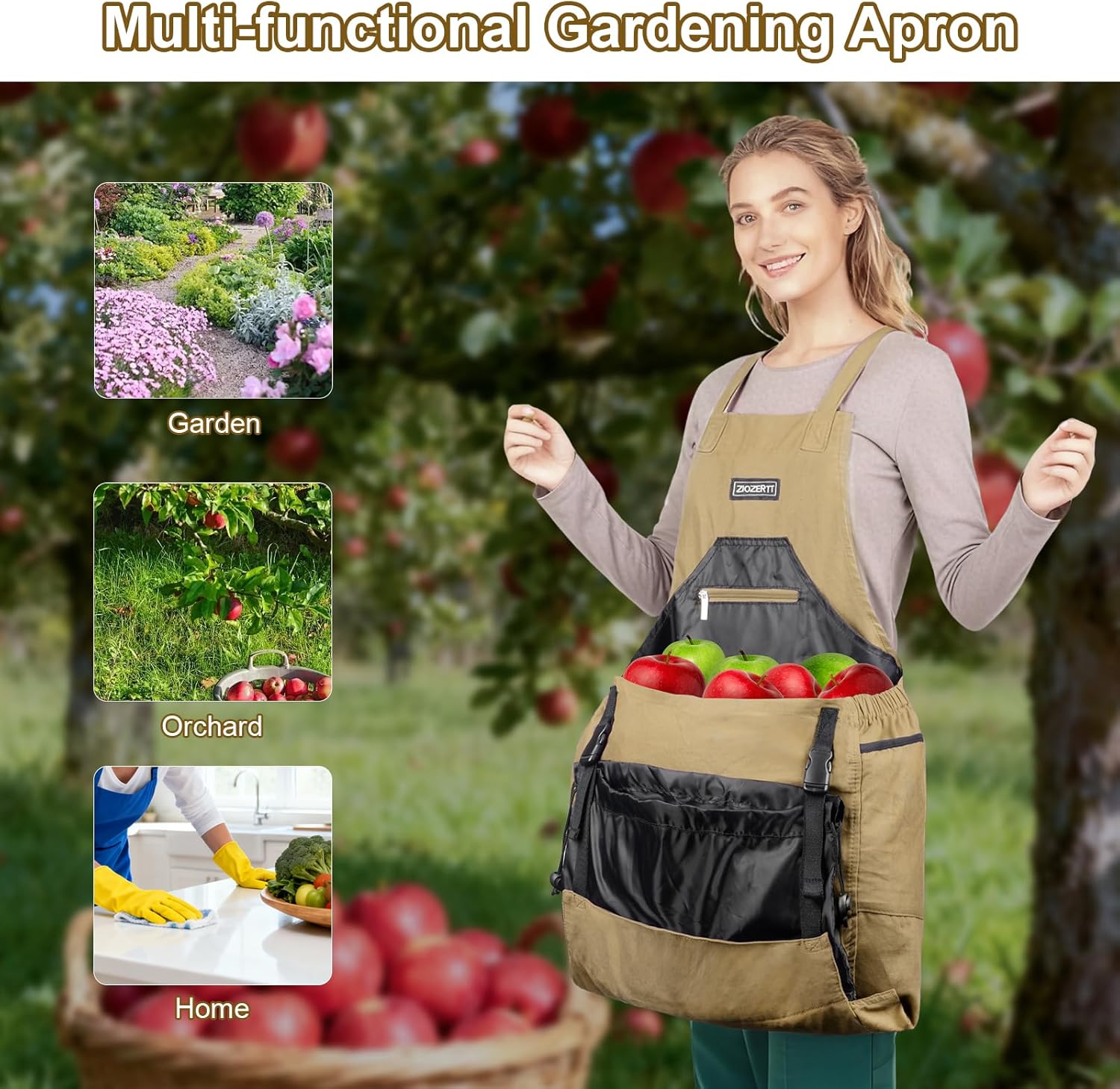 Garden Apron,Harvest Aprons with Drawstring Bag and Pockets for Women 