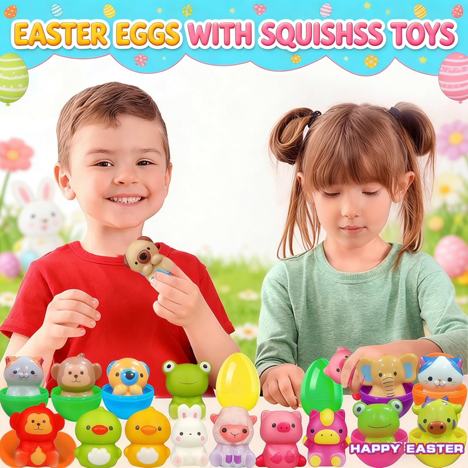 24 Pack Filled Easter Eggs for Kids Prefilled Egg Fillers Squishy Toys