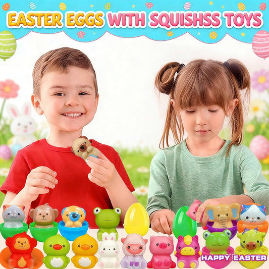 24 Pack Filled Easter Eggs for Kids Prefilled Egg Fillers Squishy Toys