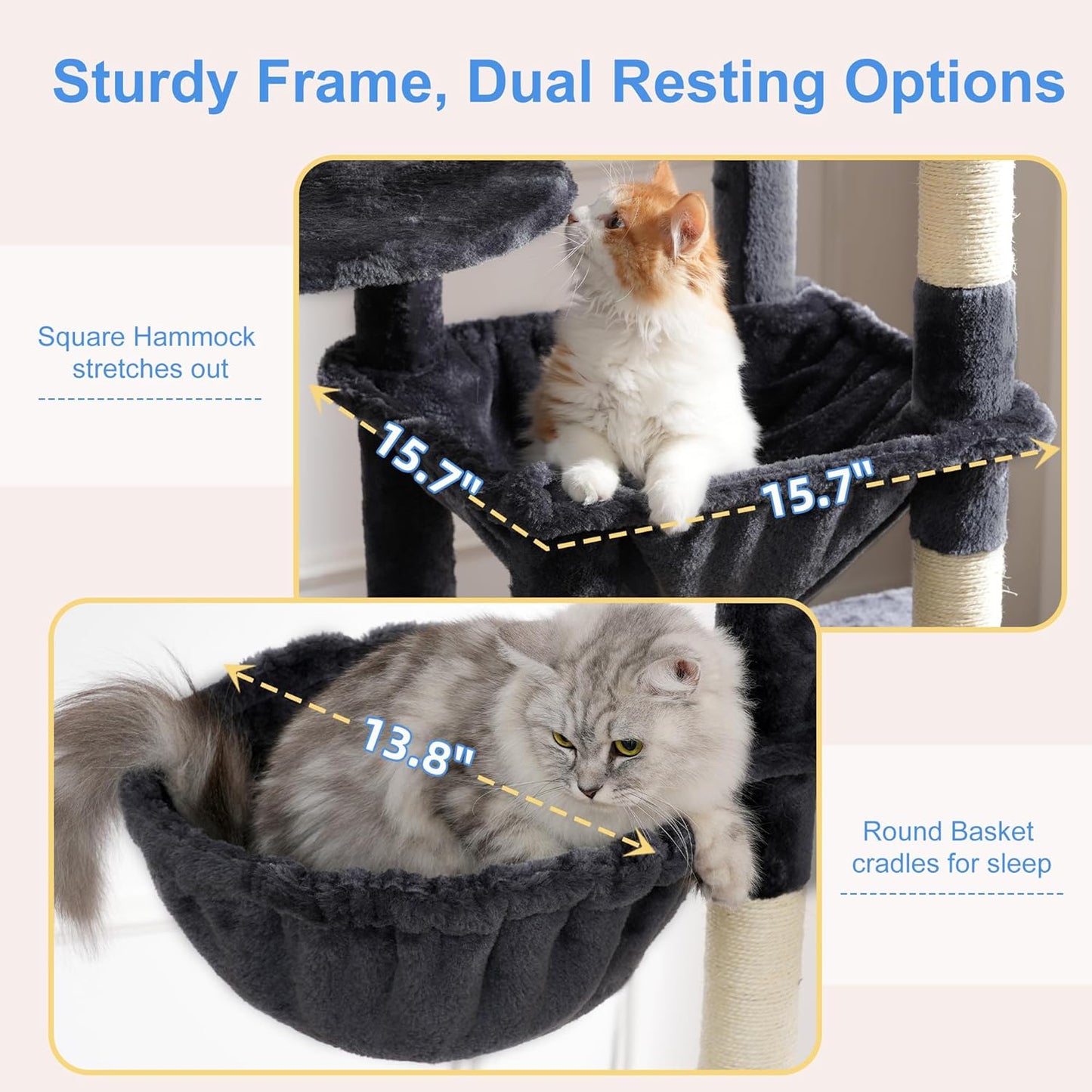 Heybly Cat Tree, 76-Inch Tall Heavy Duty Cat Tower for Big Cats with E