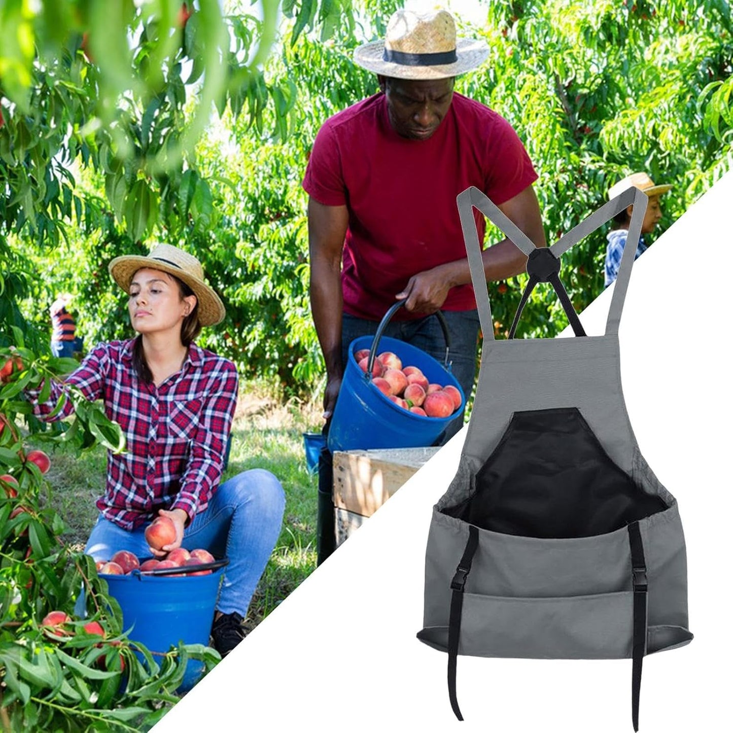 Farm Gardening Apron, Fruit Picking Utility Clothing, Large Pocket Crossover Back Apron for Women Men, Outdoor Garden Workwear, Planting Tool Storage, Gardening Accessories for Vegetable