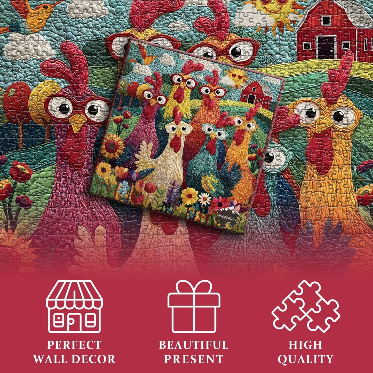 Chicken Puzzles for Adults 1000 Piece, PICKFORU Funny Chicken Jigsaw P