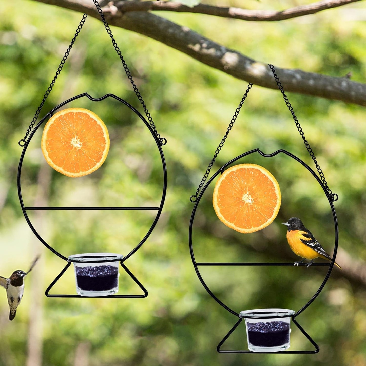 Prsildan 2 Pcs Oriole Bird Feeders, Outdoor Bird Feeder with Orange Fruit Holder and Grape Jelly Grass, Outside Hanging Feeders for Baltimore Oriole Garden Yard