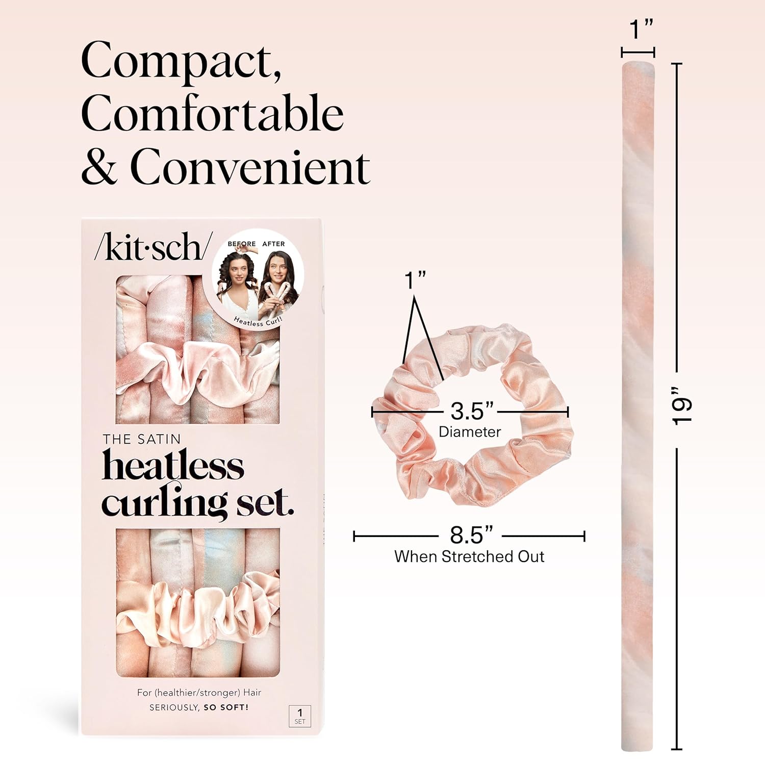 Kitsch Satin Heatless Curlers Set – Heatless Curls Overnight with 34" 