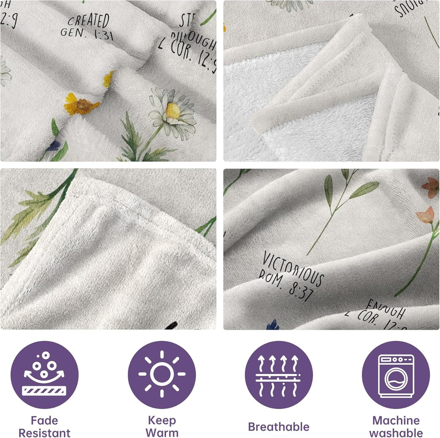 Afterprints Christian Gifts for Women, Christian Blanket with Flowers, Birthday Gifts for Women, Christmas, Inspirational, Religious Gifts for Sister, Friend, Daughter, Soft Throw Blankets 50'' x 60''